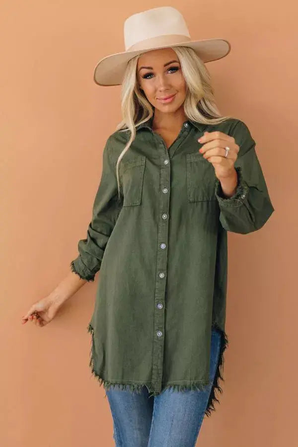 Wallace Denim Fringe Tunic Stay Warm in Style