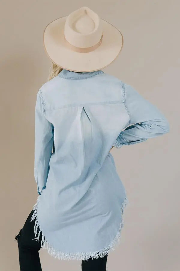 Wallace Denim Fringe Tunic Stay Warm in Style