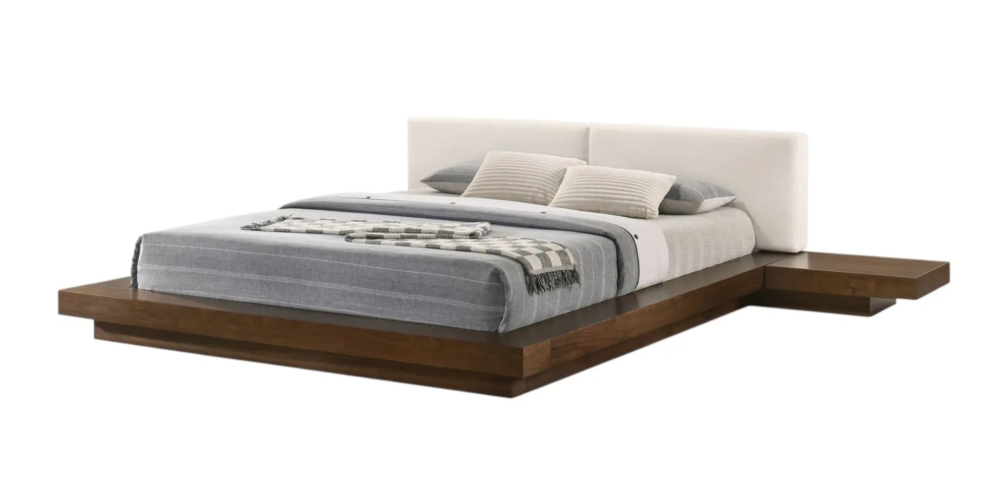 Walnut and White Wood And Faux Leather King Bed Frame With Attached Nightstands Homeroots Bed & Bath