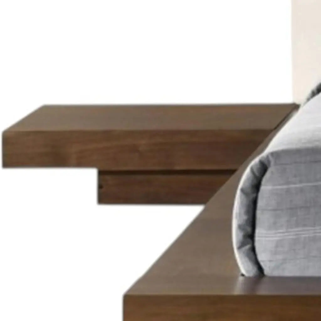 Walnut and White Wood And Faux Leather King Bed Frame With Attached Nightstands Homeroots Bed & Bath