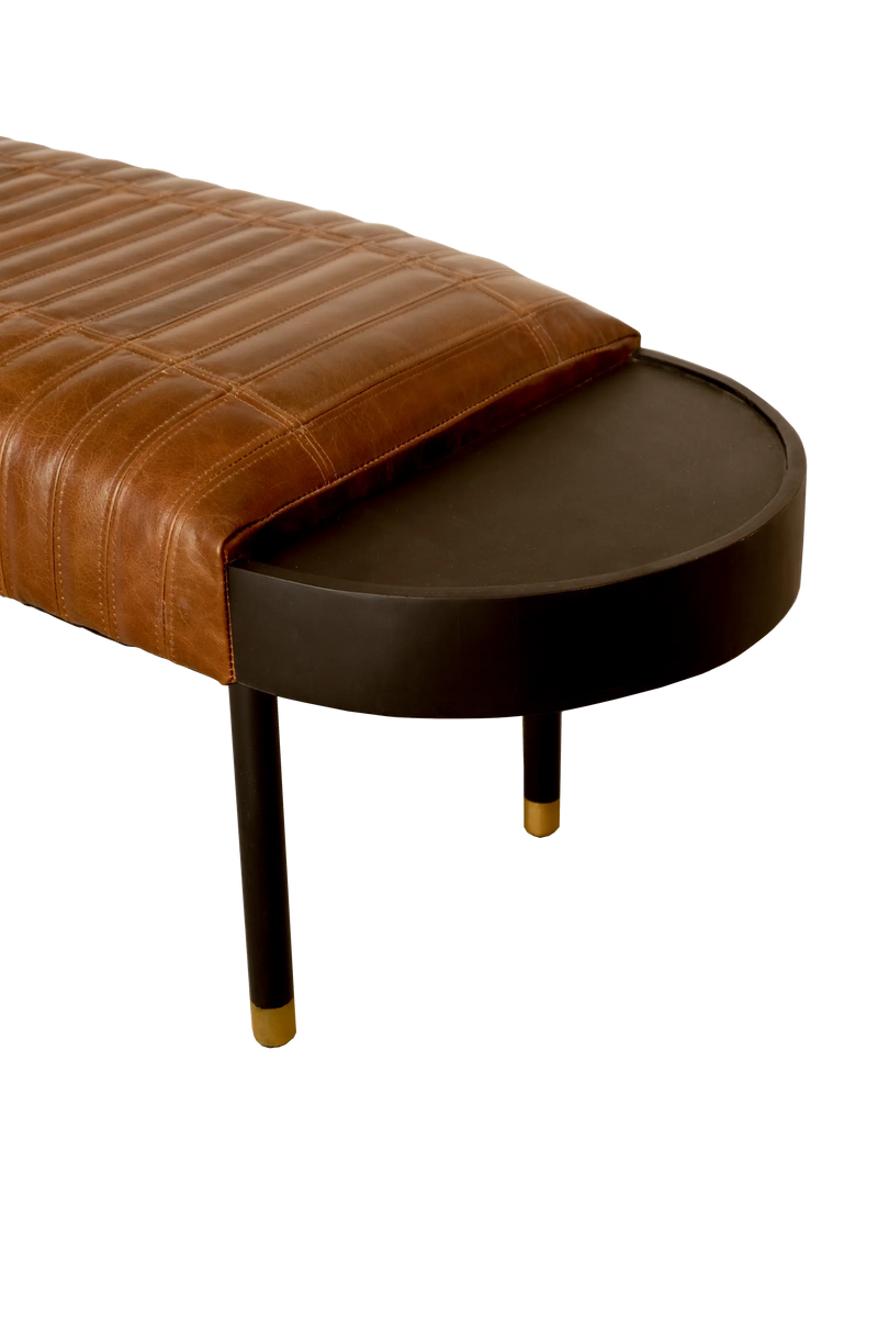 Warm Brown Leather And Solid Wood Bench Homeroots Living Room