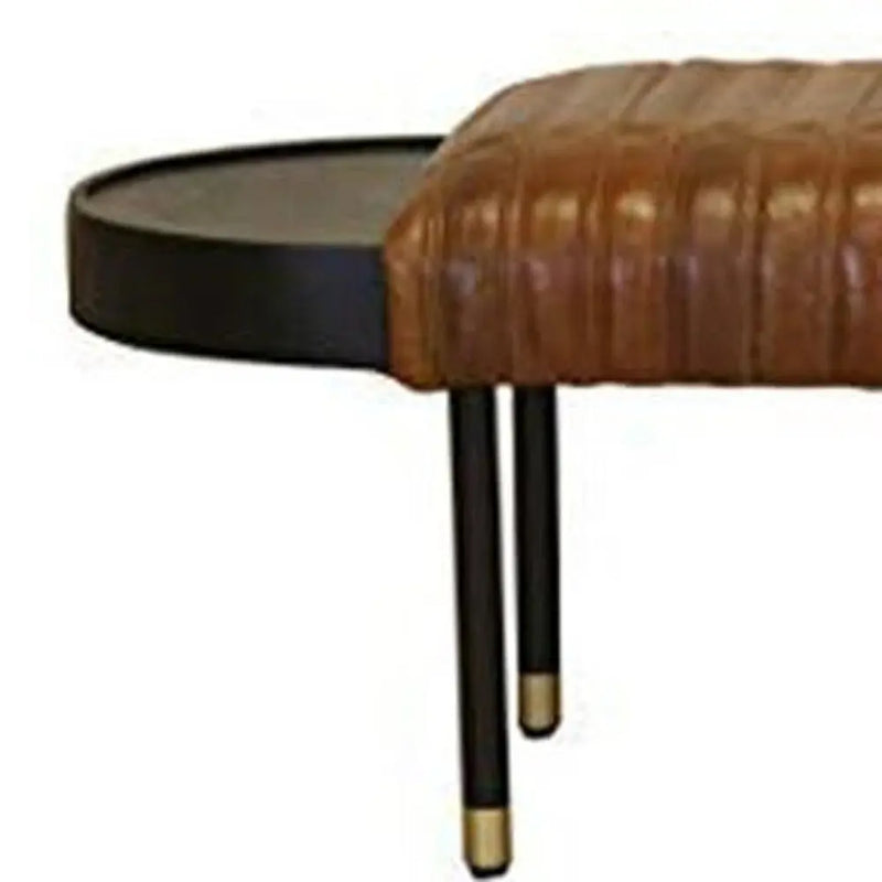 Warm Brown Leather And Solid Wood Bench Homeroots Living Room
