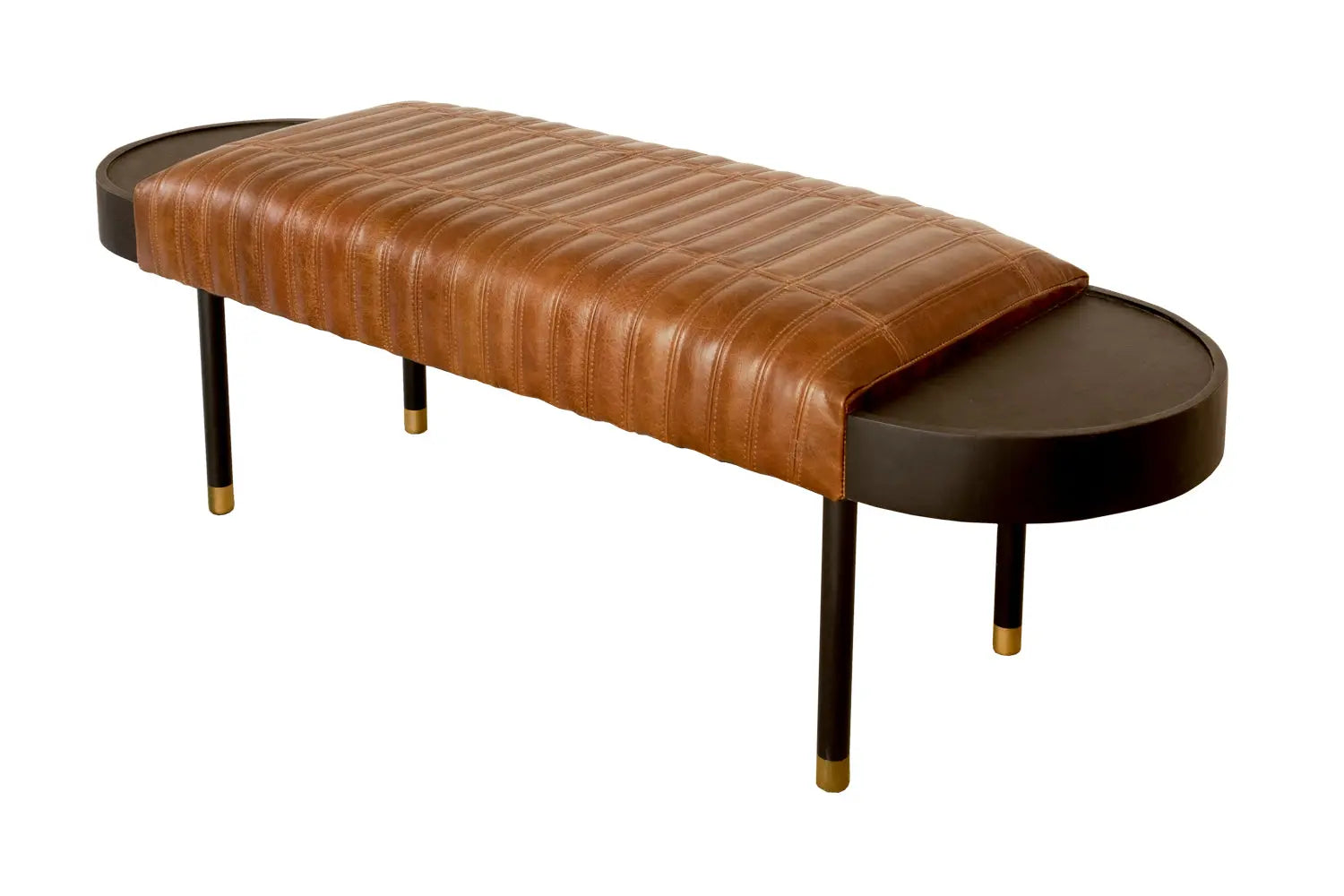 Warm Brown Leather And Solid Wood Bench Homeroots Living Room