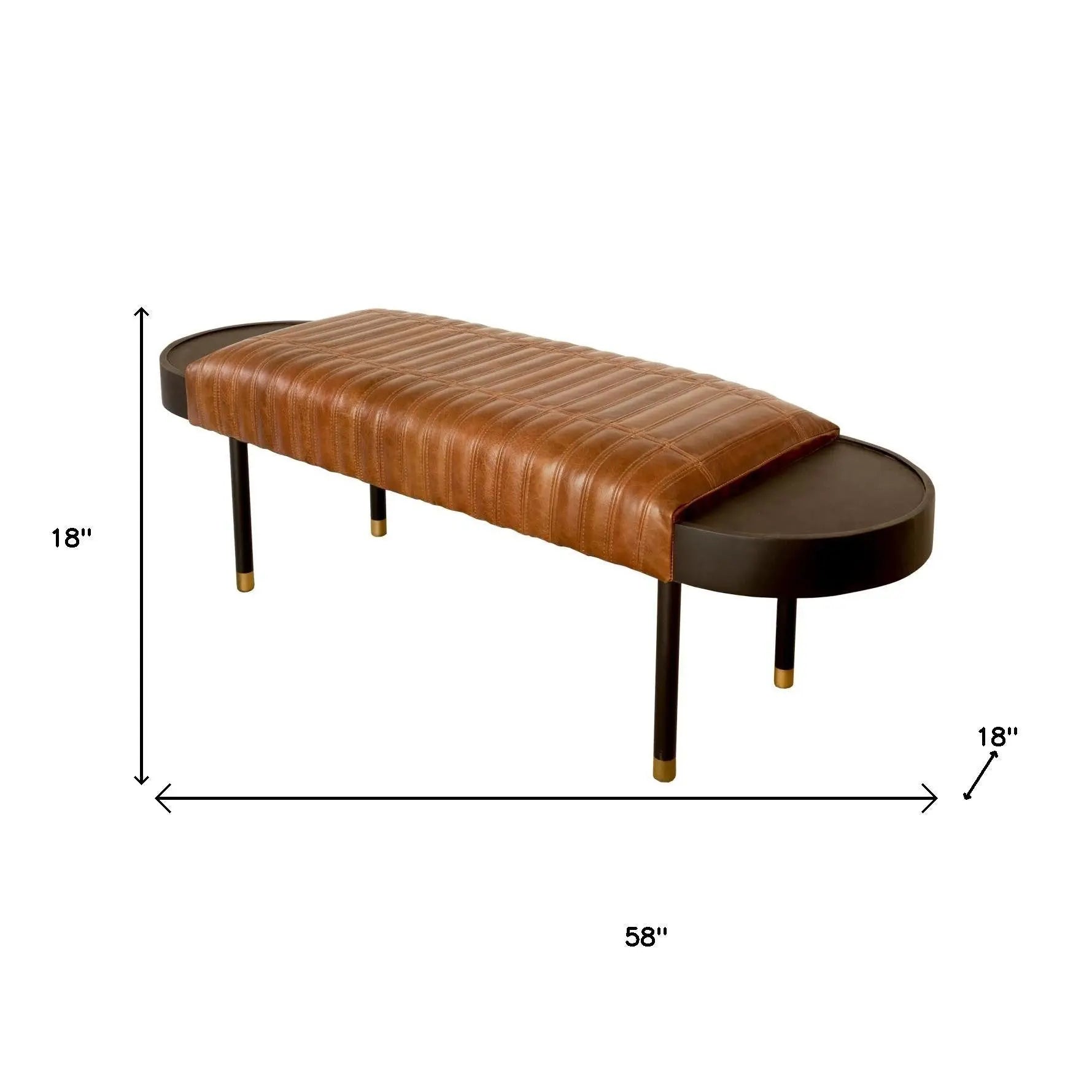 Warm Brown Leather And Solid Wood Bench Homeroots Living Room