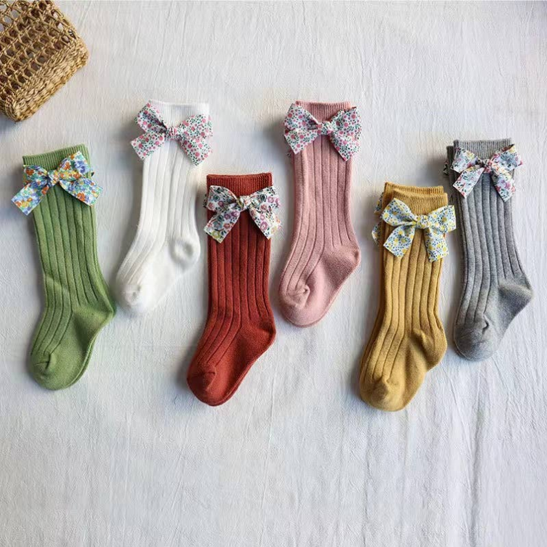 Warm Cotton And Polyamide Knee Socks With Side Floral Bow Pawsome Pet