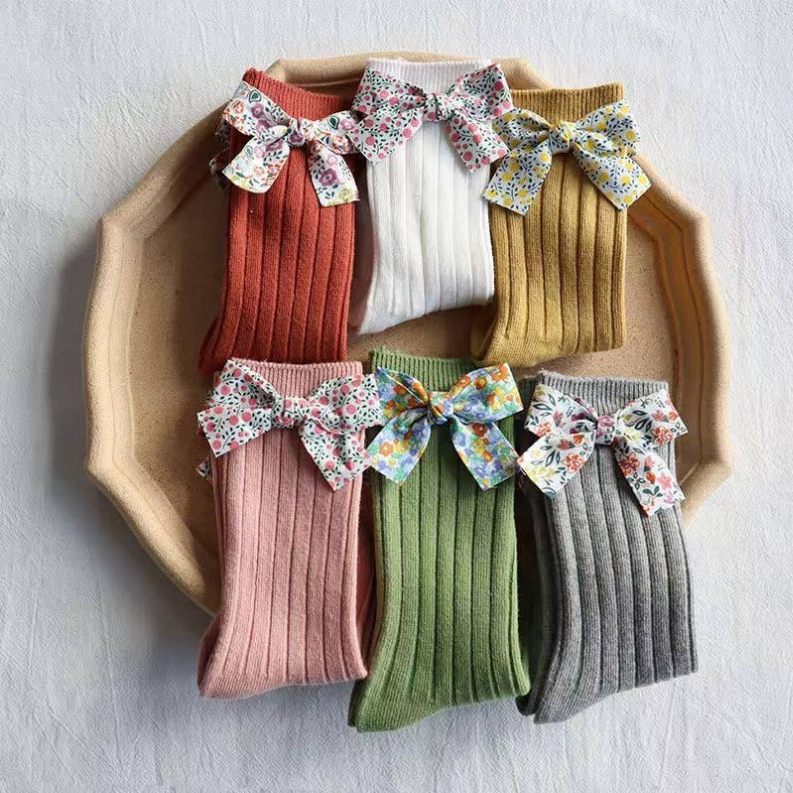 Warm Cotton And Polyamide Knee Socks With Side Floral Bow Pawsome Pet