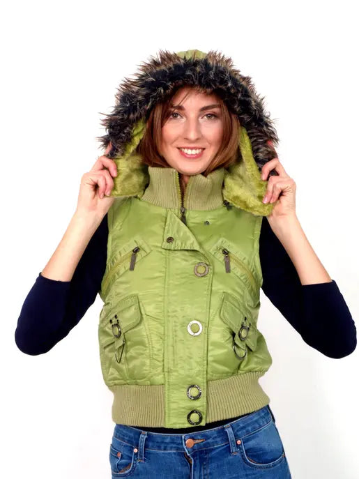 Warm green vest with faux fur Raul E New York