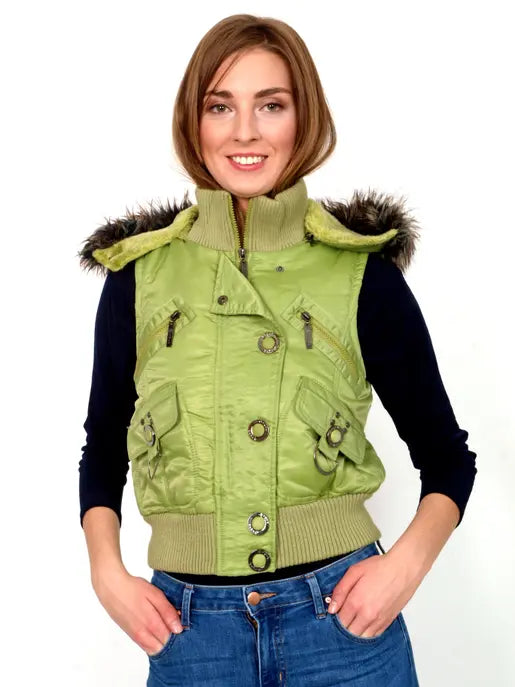 Warm green vest with faux fur Raul E New York