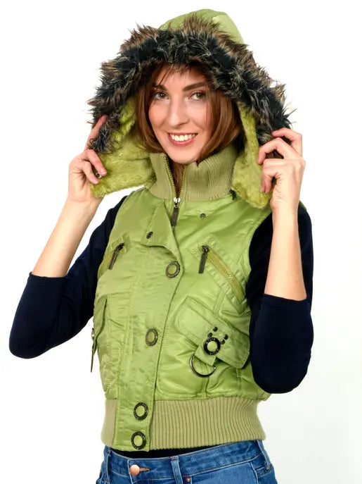 Warm green vest with faux fur Raul E New York