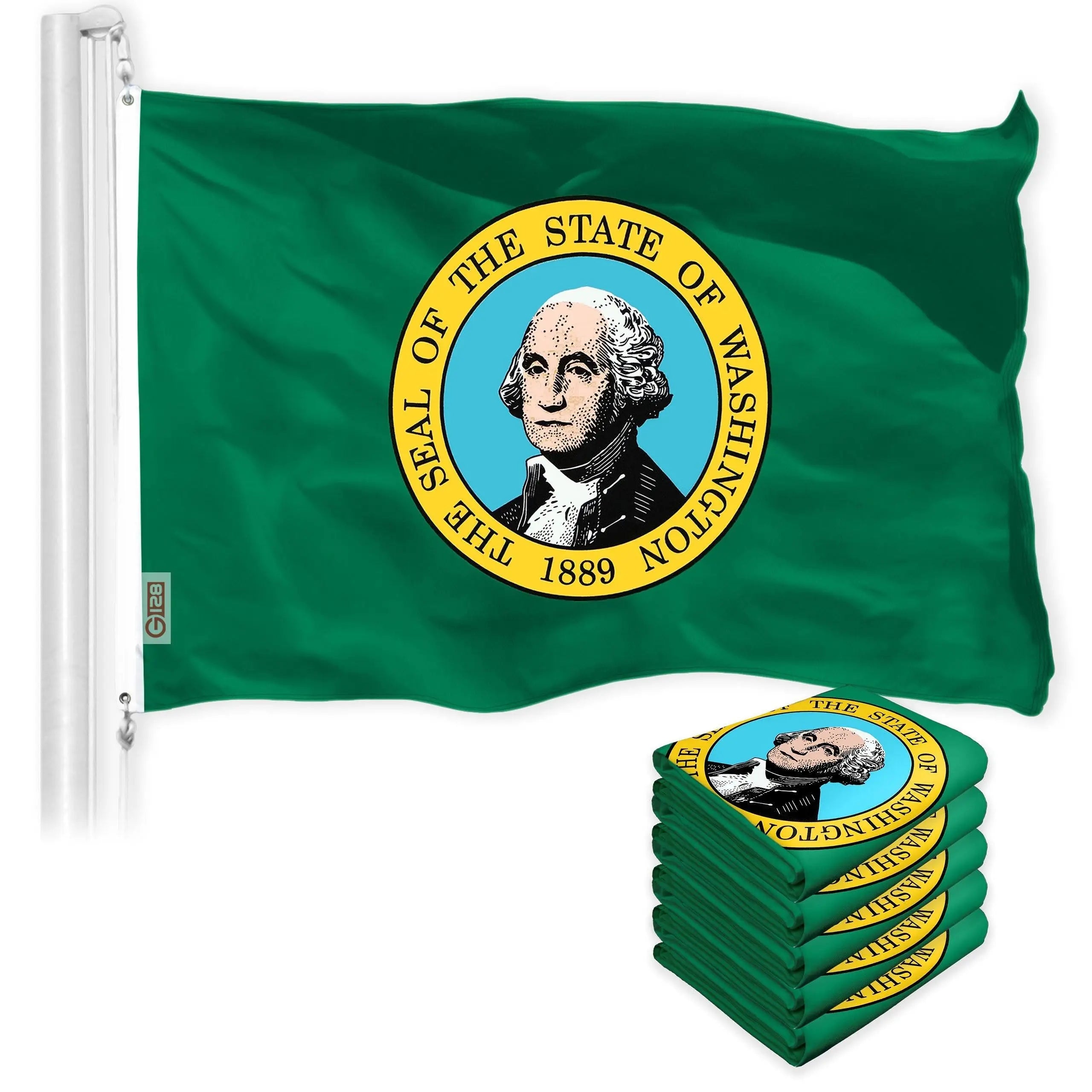 Washington WA State Flag 3x5 Ft 5-Pack 150D Printed Polyester By G128 G128
