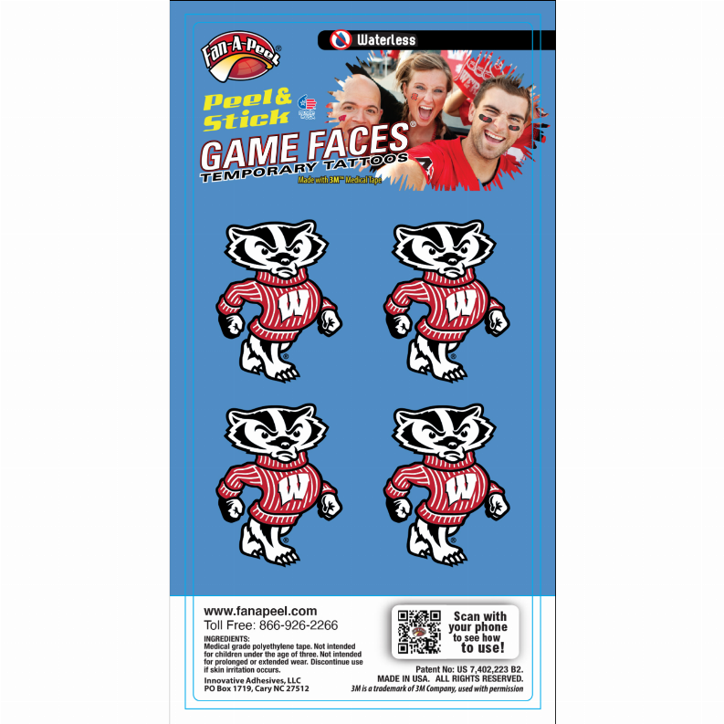 Waterless Peel & Stick Temporary Tattoos Fan-A-Peel / Gamesfaces Innovative Adhesives, LLC