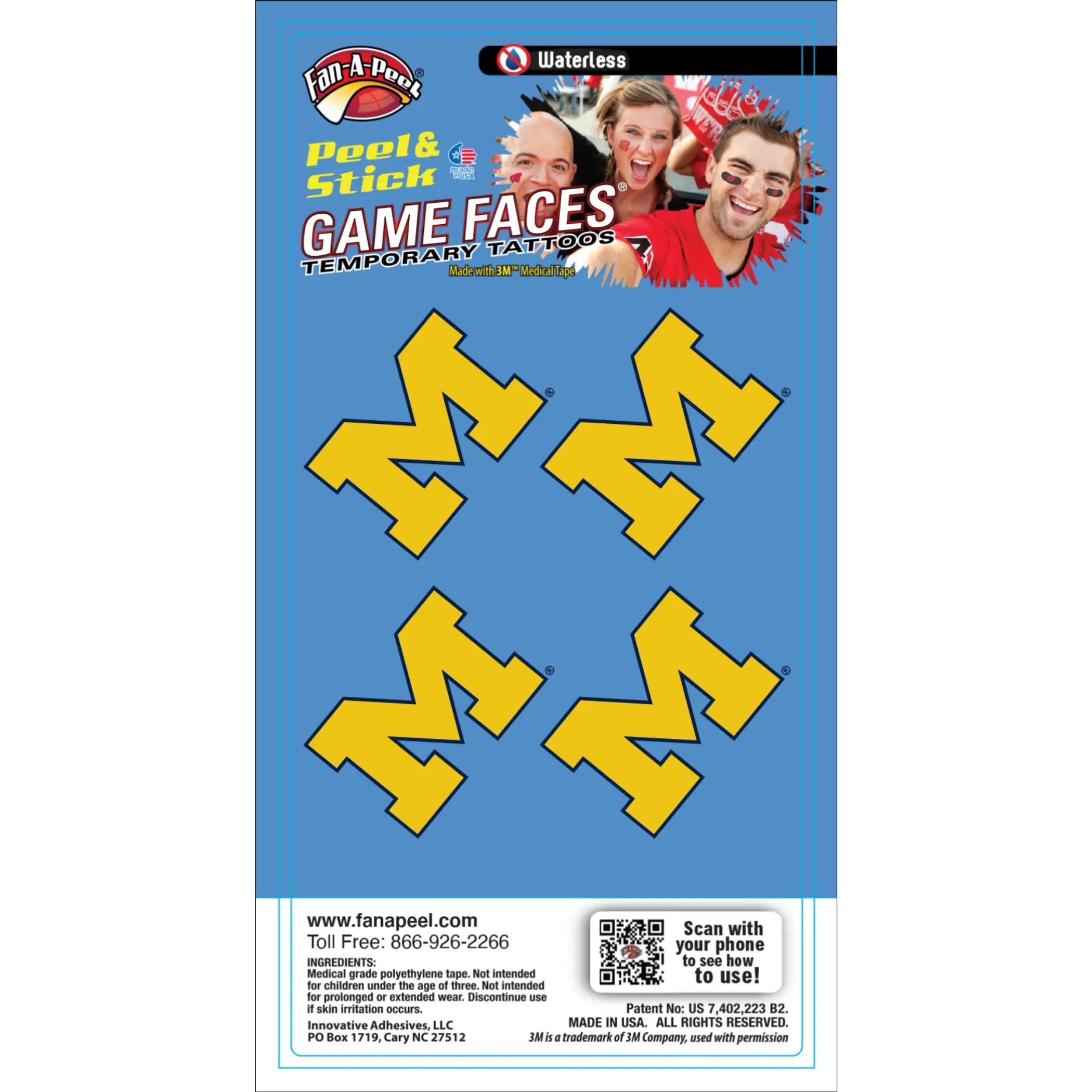 Waterless Peel & Stick Temporary Tattoos Fan-A-Peel / Gamesfaces Innovative Adhesives, LLC