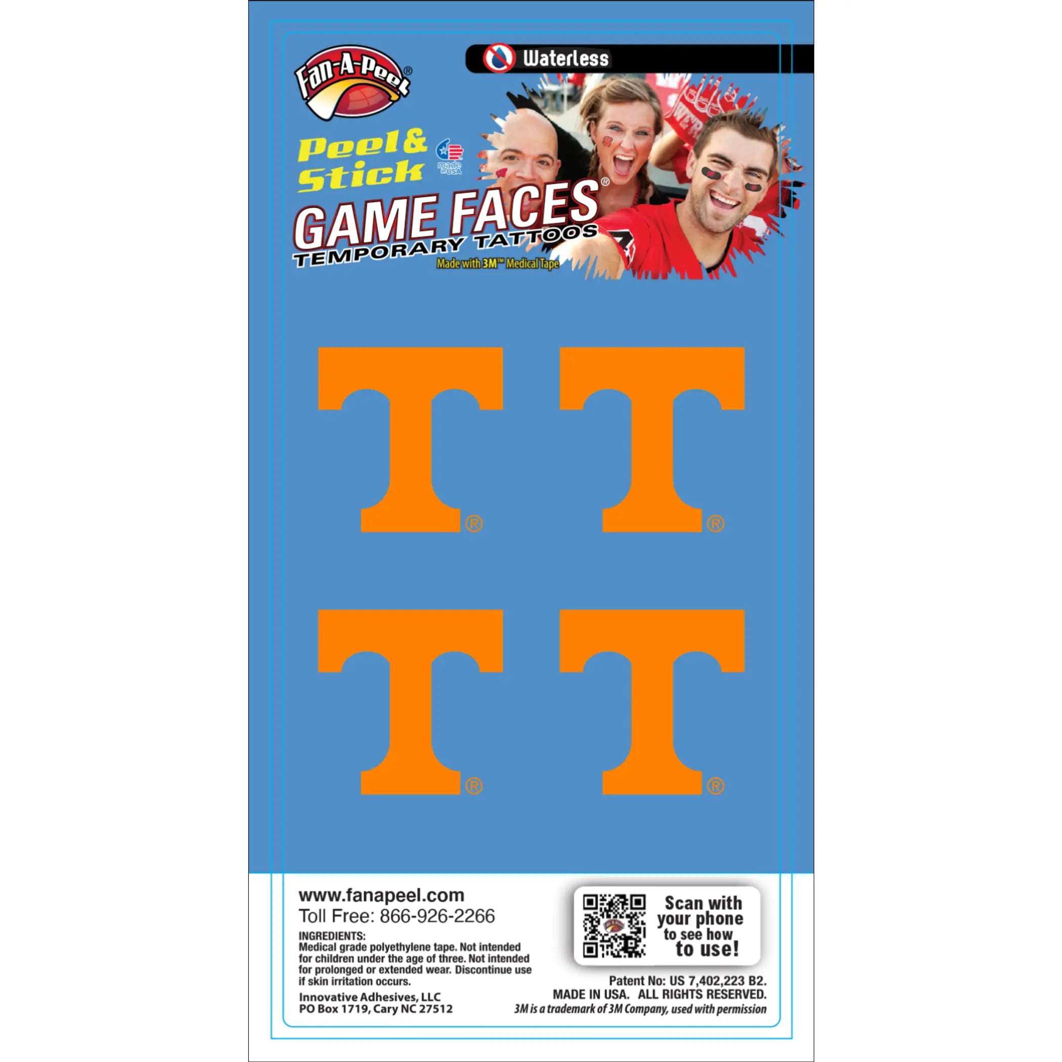 Waterless Peel & Stick Temporary Tattoos Fan-A-Peel / Gamesfaces Innovative Adhesives, LLC