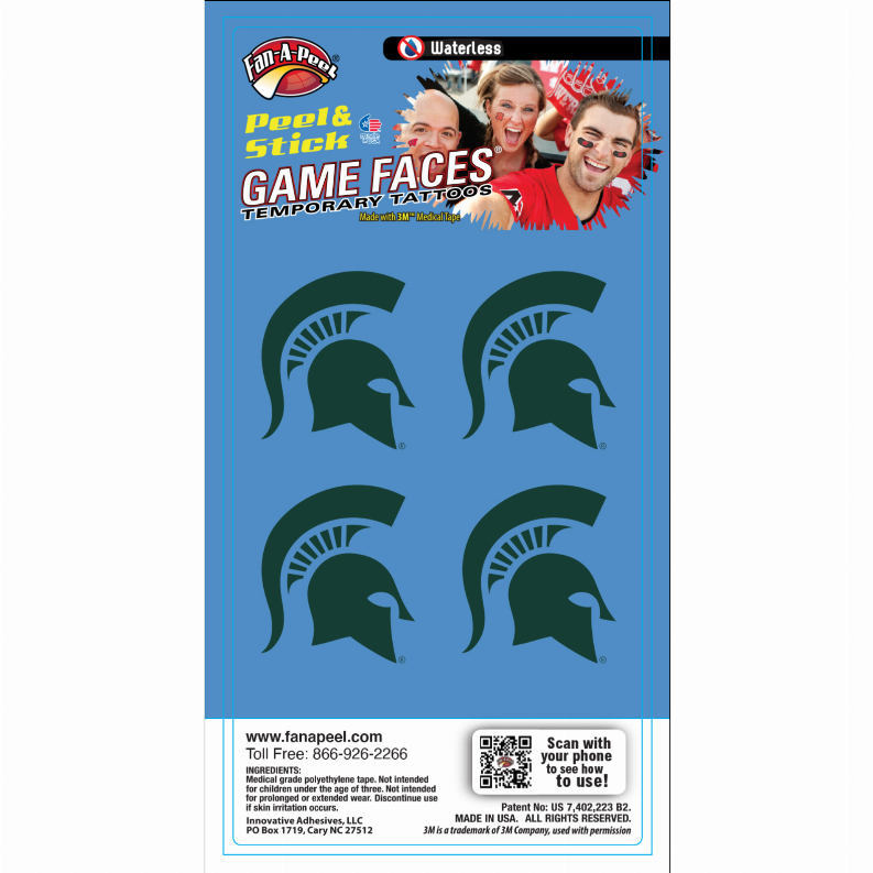 Waterless Peel & Stick Temporary Tattoos Fan-A-Peel / Gamesfaces Innovative Adhesives, LLC