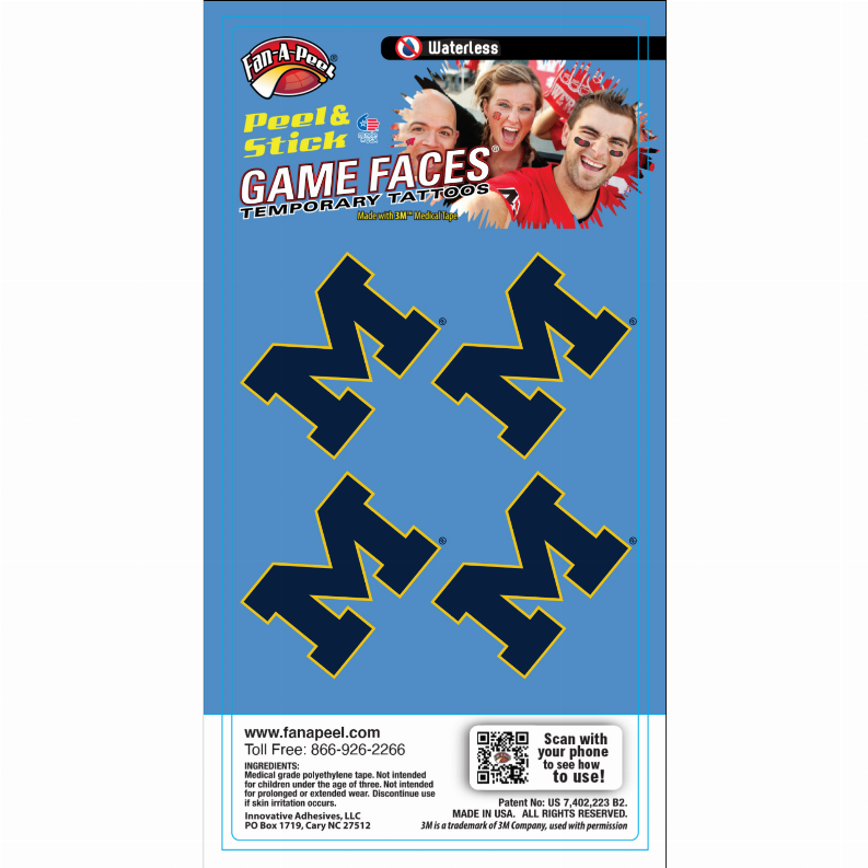 Waterless Peel & Stick Temporary Tattoos Fan-A-Peel / Gamesfaces Innovative Adhesives, LLC