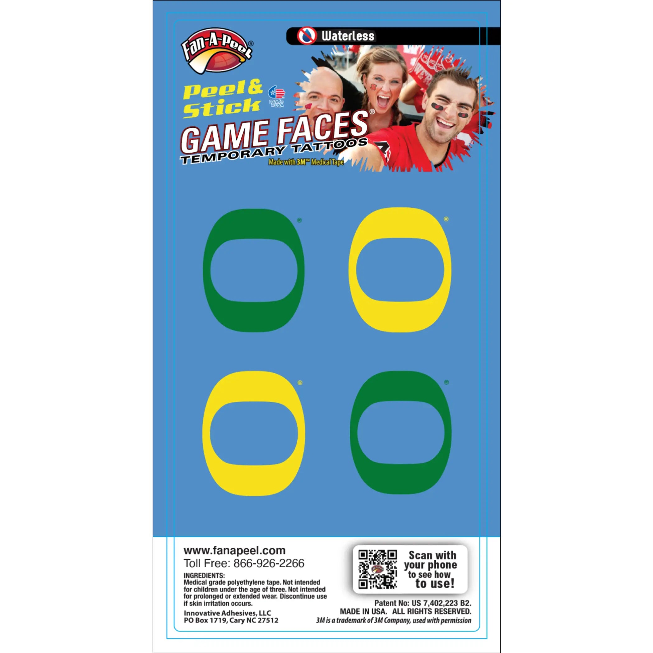 Waterless Peel & Stick Temporary Tattoos Fan-A-Peel / Gamesfaces Innovative Adhesives, LLC