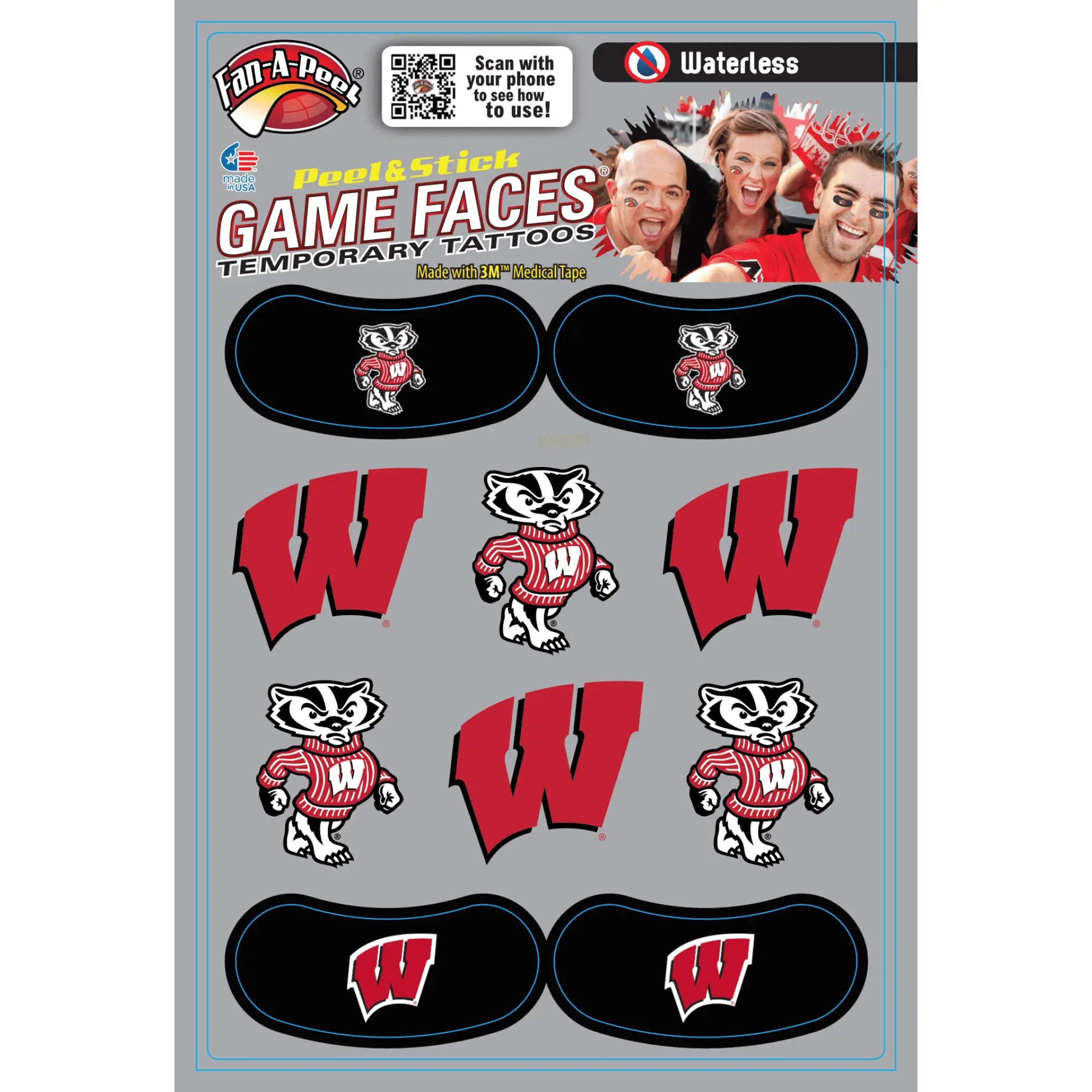 Waterless Peel & Stick Temporary Tattoos Fan-A-Peel / Gamesfaces Innovative Adhesives, LLC