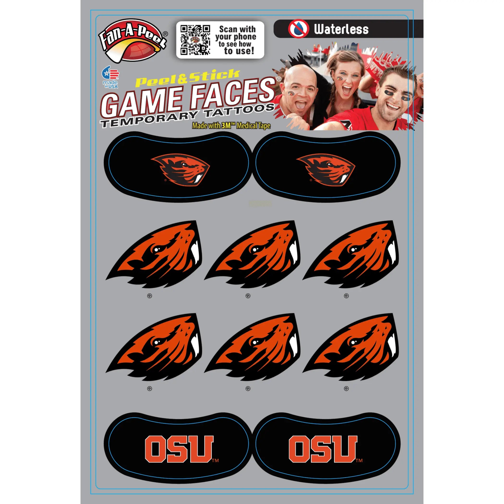 Waterless Peel & Stick Temporary Tattoos Fan-A-Peel / Gamesfaces Innovative Adhesives, LLC