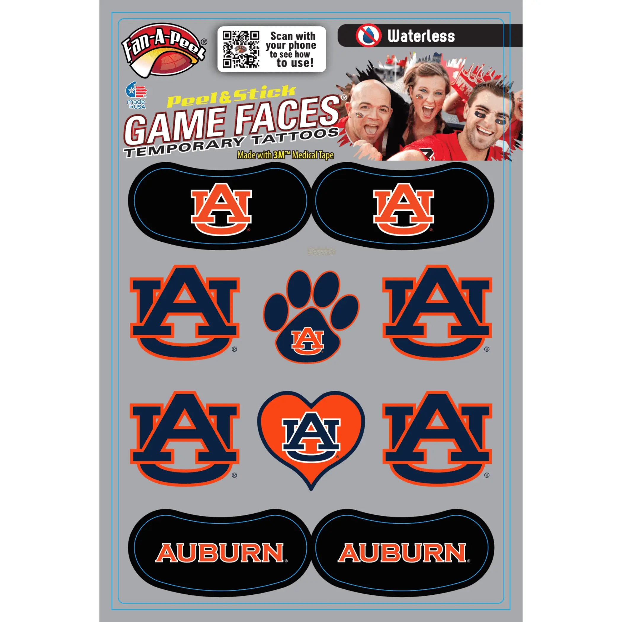 Waterless Peel & Stick Temporary Tattoos Fan-A-Peel / Gamesfaces Innovative Adhesives, LLC