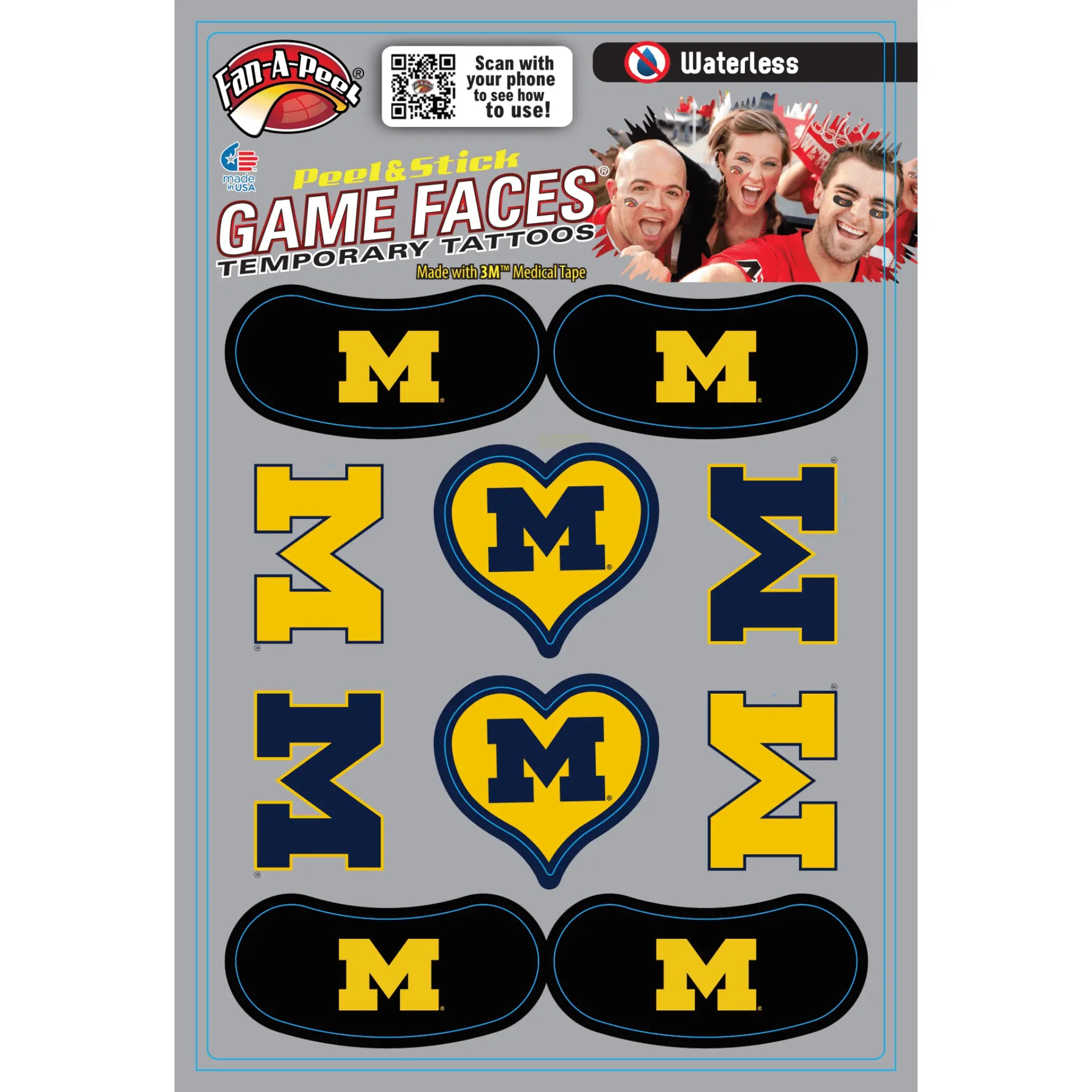 Waterless Peel & Stick Temporary Tattoos Fan-A-Peel / Gamesfaces Innovative Adhesives, LLC