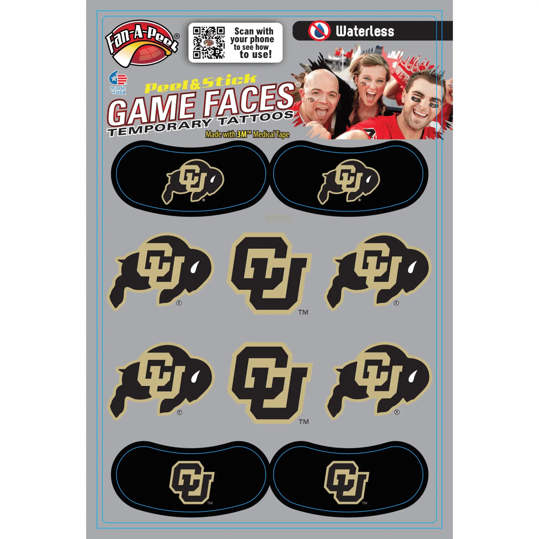Waterless Peel & Stick Temporary Tattoos Fan-A-Peel / Gamesfaces Innovative Adhesives, LLC