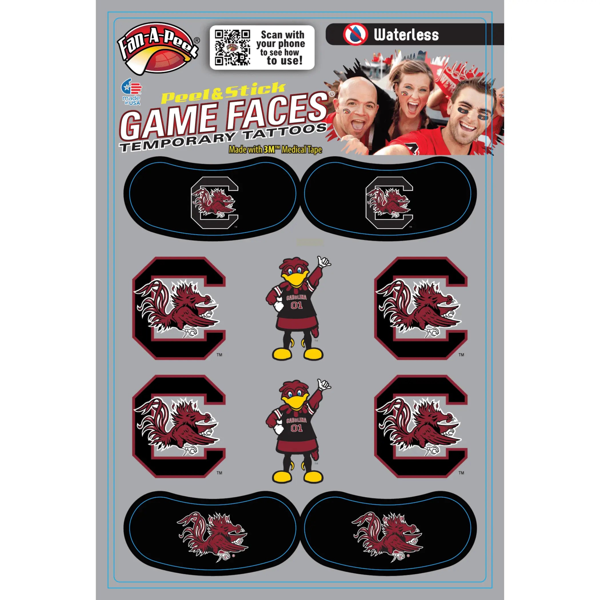 Waterless Peel & Stick Temporary Tattoos Fan-A-Peel / Gamesfaces Innovative Adhesives, LLC