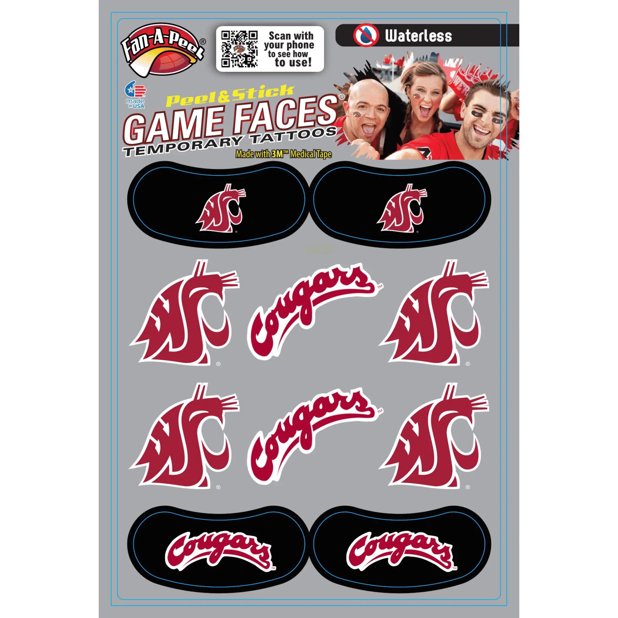 Waterless Peel & Stick Temporary Tattoos Fan-A-Peel / Gamesfaces Innovative Adhesives, LLC