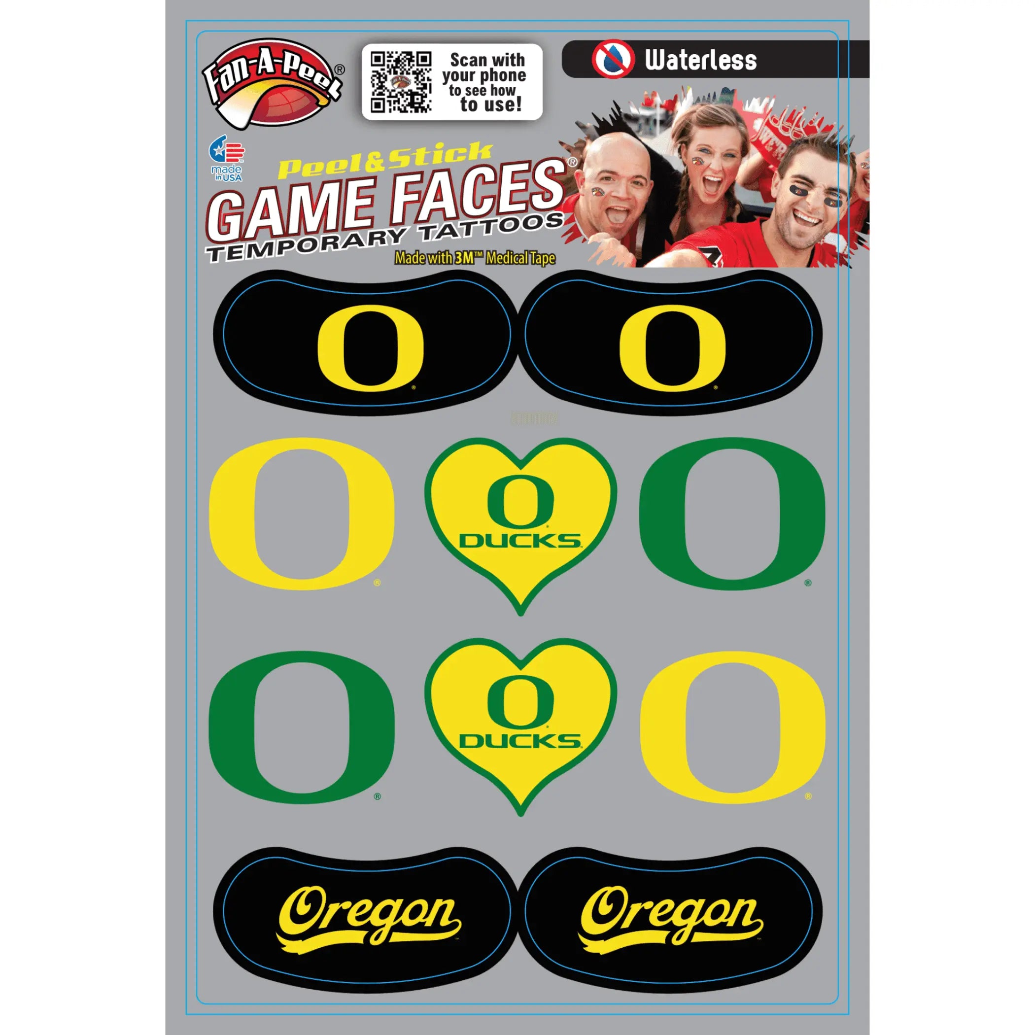 Waterless Peel & Stick Temporary Tattoos Fan-A-Peel / Gamesfaces Innovative Adhesives, LLC