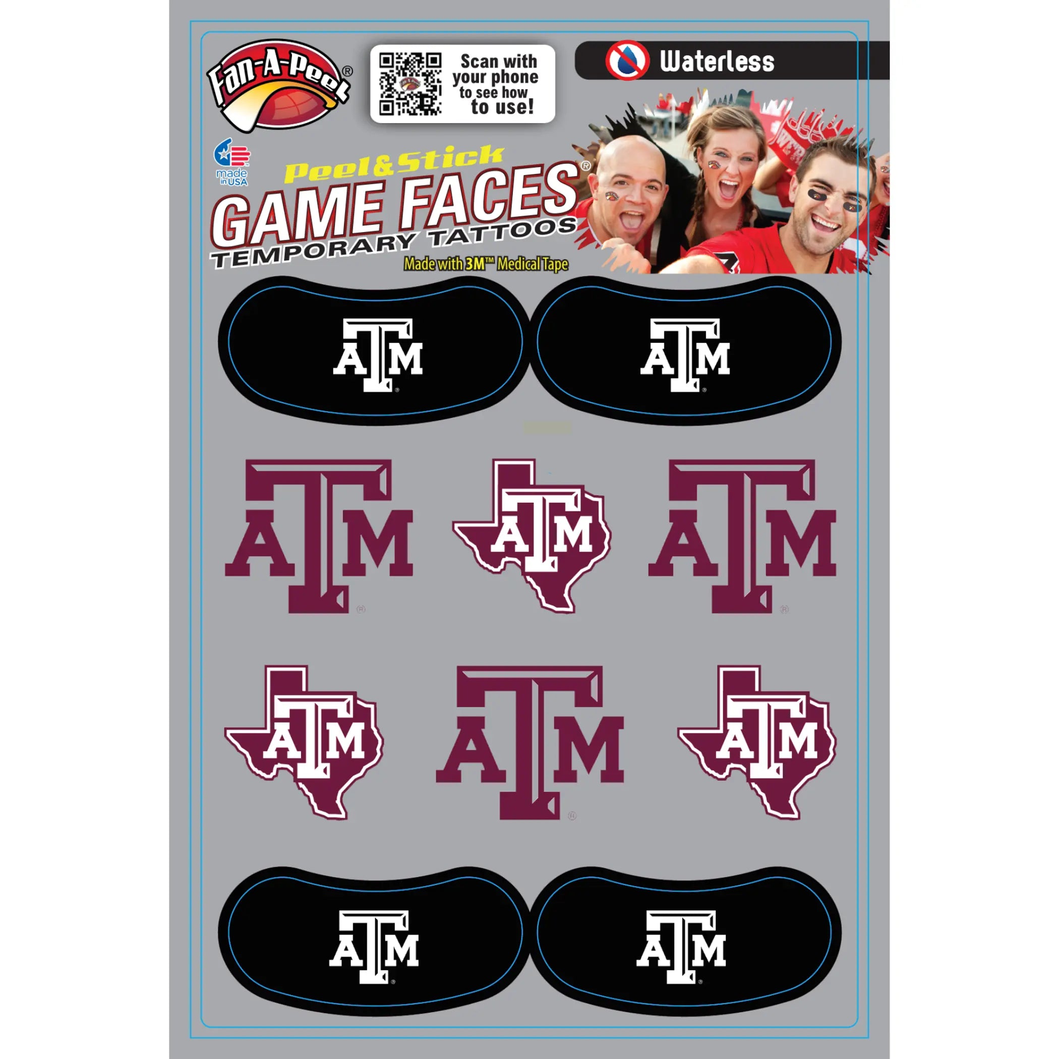 Waterless Peel & Stick Temporary Tattoos Fan-A-Peel / Gamesfaces Innovative Adhesives, LLC