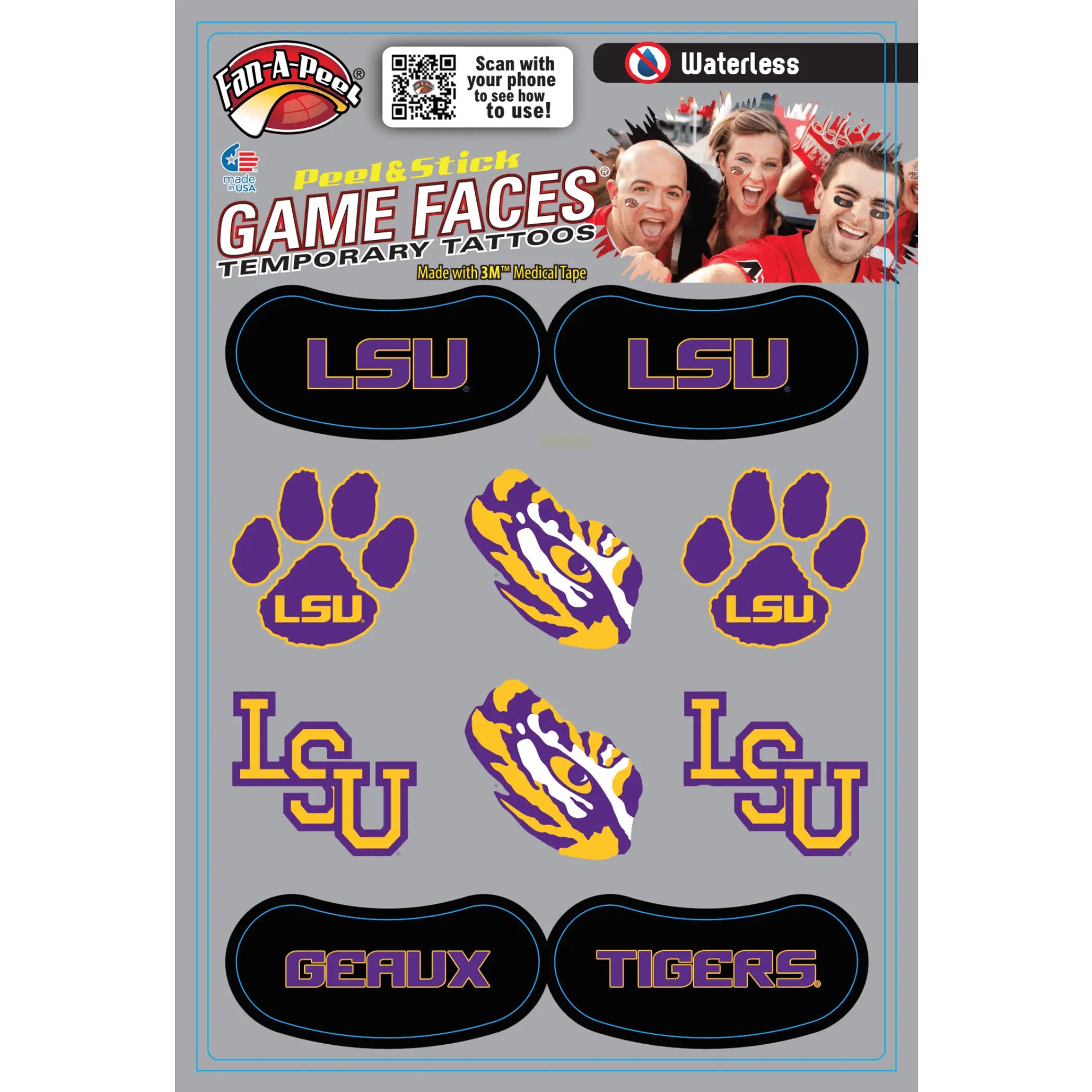 Waterless Peel & Stick Temporary Tattoos Fan-A-Peel / Gamesfaces Innovative Adhesives, LLC