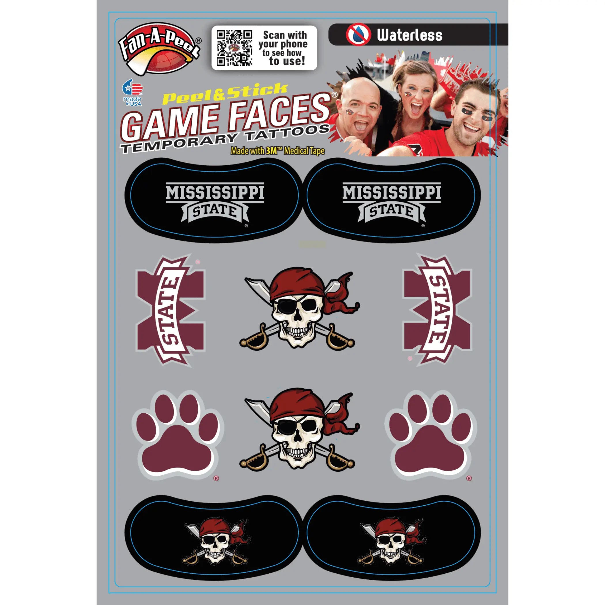 Waterless Peel & Stick Temporary Tattoos Fan-A-Peel / Gamesfaces Innovative Adhesives, LLC