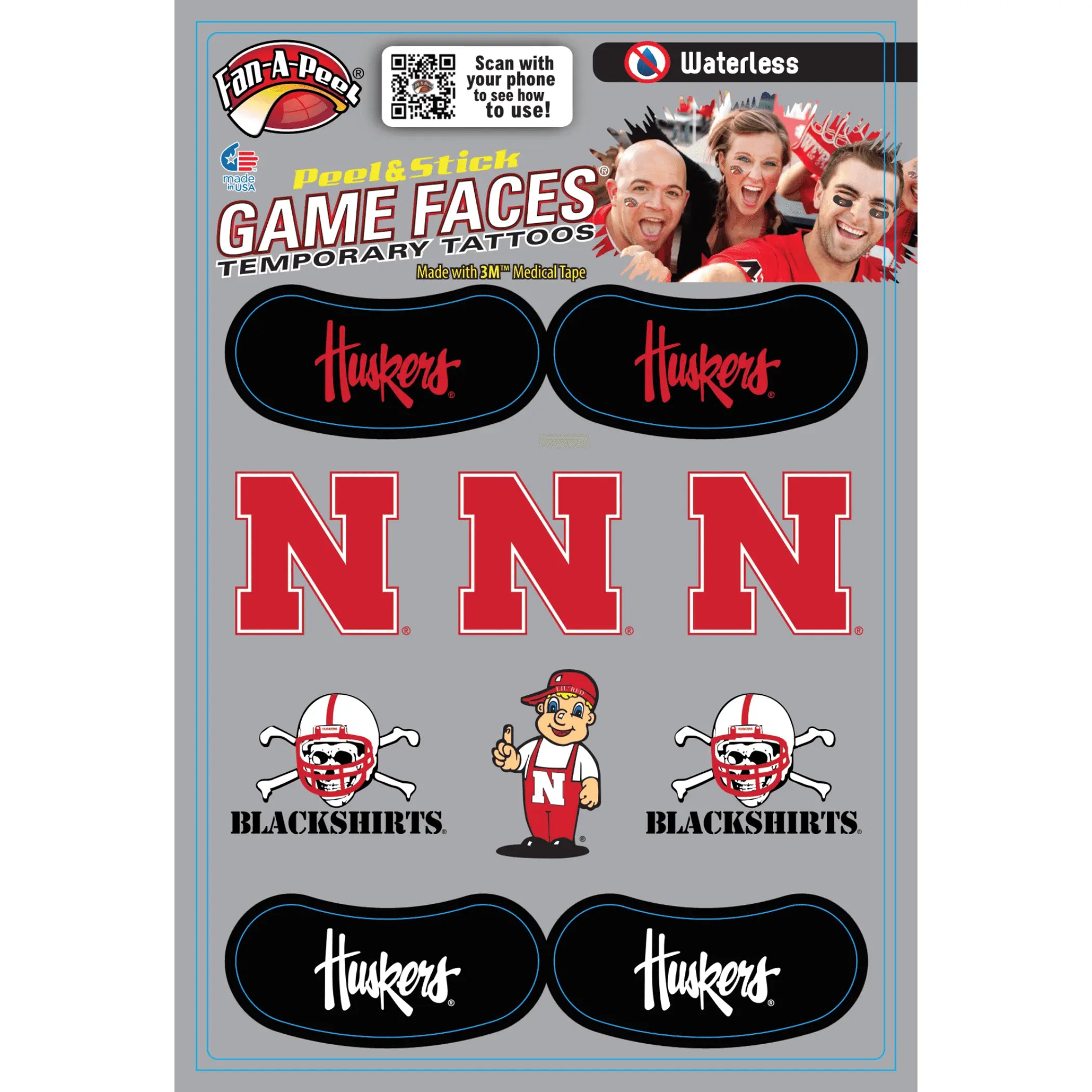 Waterless Peel & Stick Temporary Tattoos Fan-A-Peel / Gamesfaces Innovative Adhesives, LLC