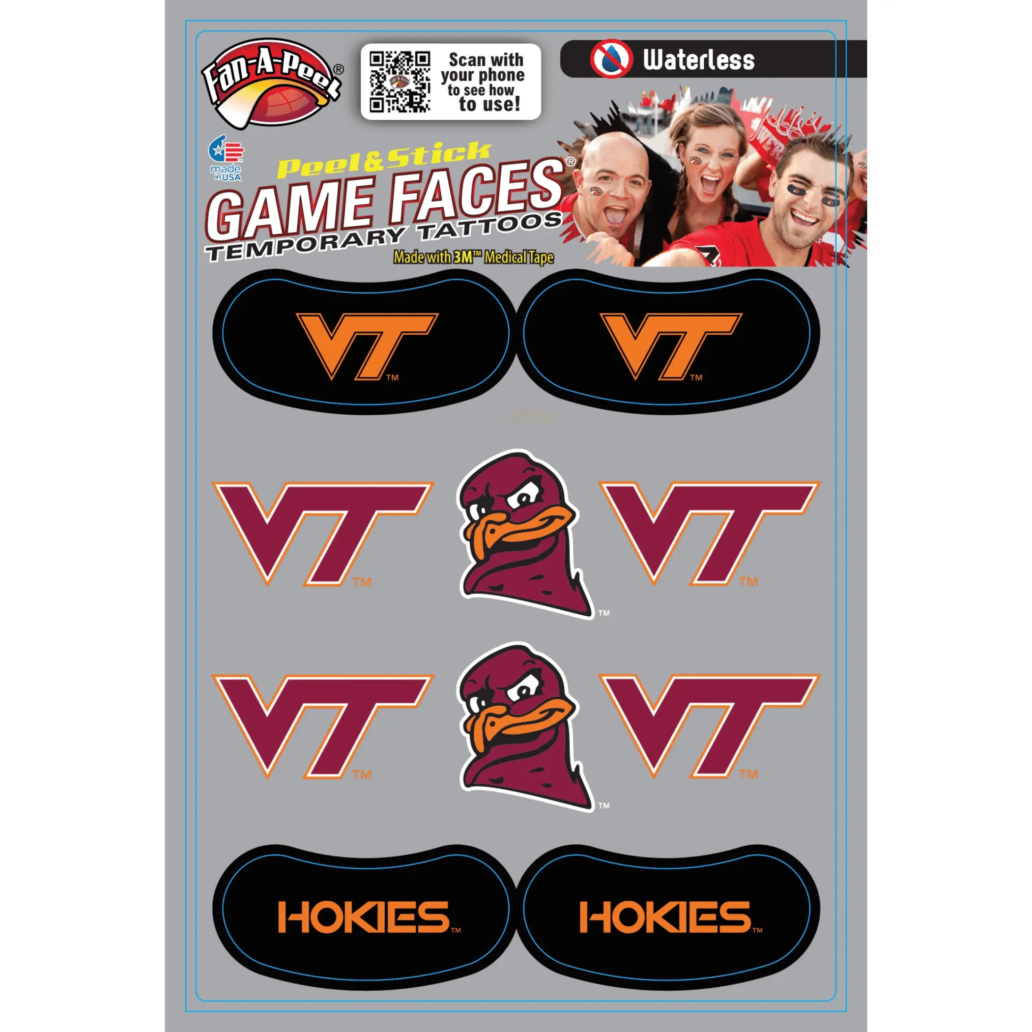 Waterless Peel & Stick Temporary Tattoos Fan-A-Peel / Gamesfaces Innovative Adhesives, LLC