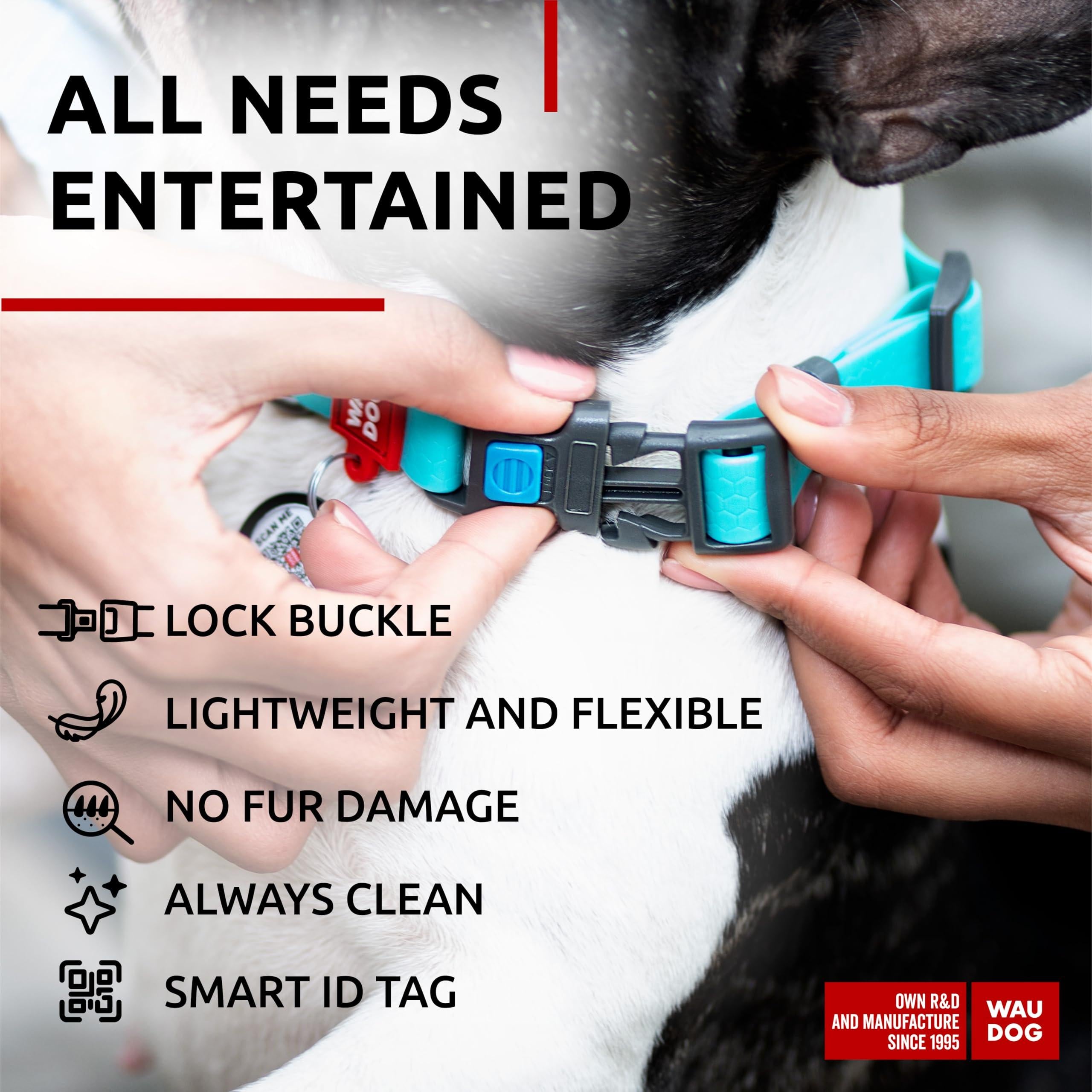 Waterproof Dog Collar   Heavy Duty Adjustable Durable Dog Collars for Small Medium Large Dogs   Red Blue Pink Mint Green Dog Collar   Safety Plus (11    15 1 2  Neck Glowing) Waudog