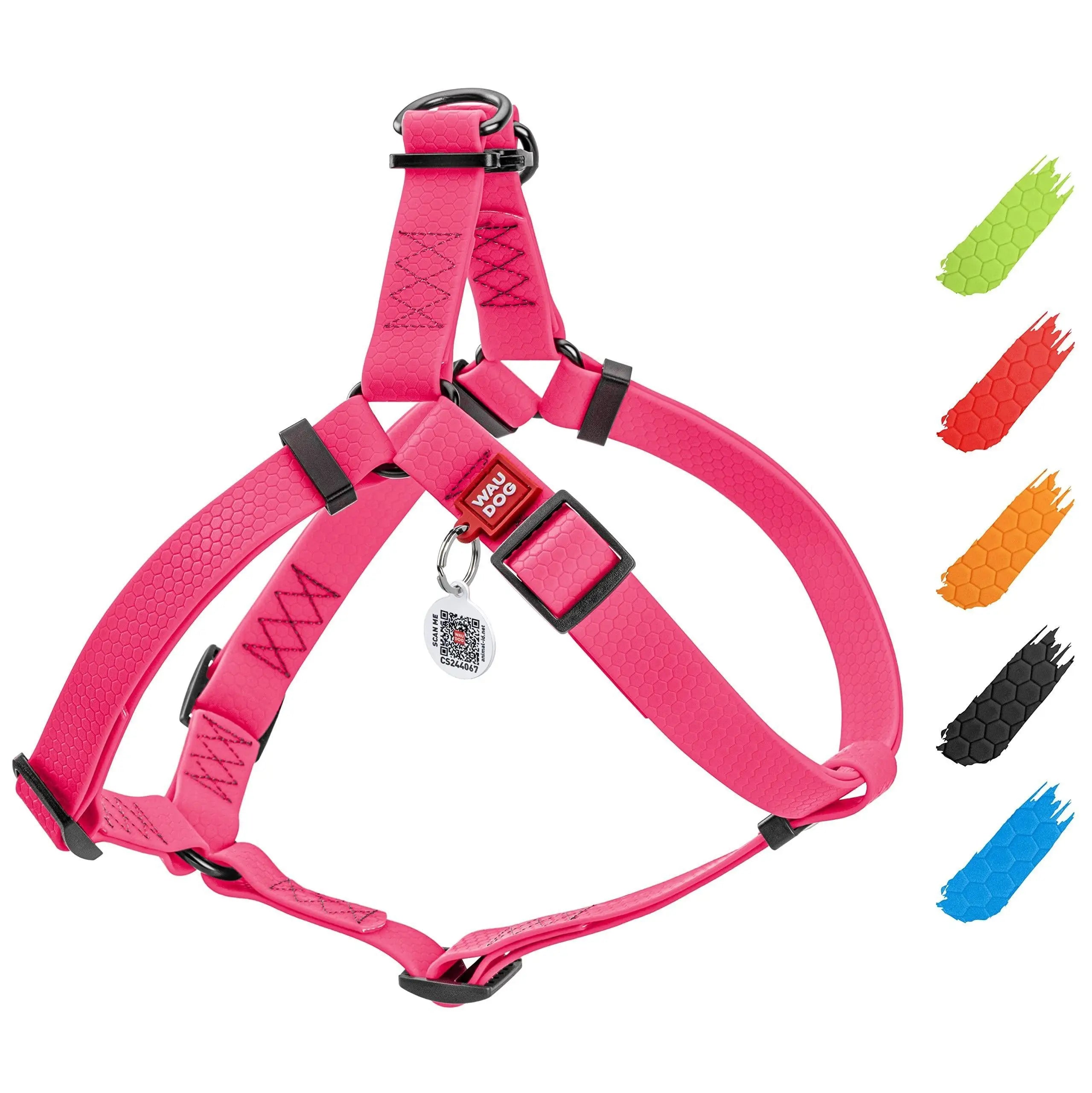 Waterproof Dog Harness   Adjustable Dog Harness for Large Dogs Small and Medium Dogs   Heavy Duty Dog Harness with Durable Metal Clasp and QR Dog Tag   Boy & Girl Dog Harness   Pink (20 32in) Waudog