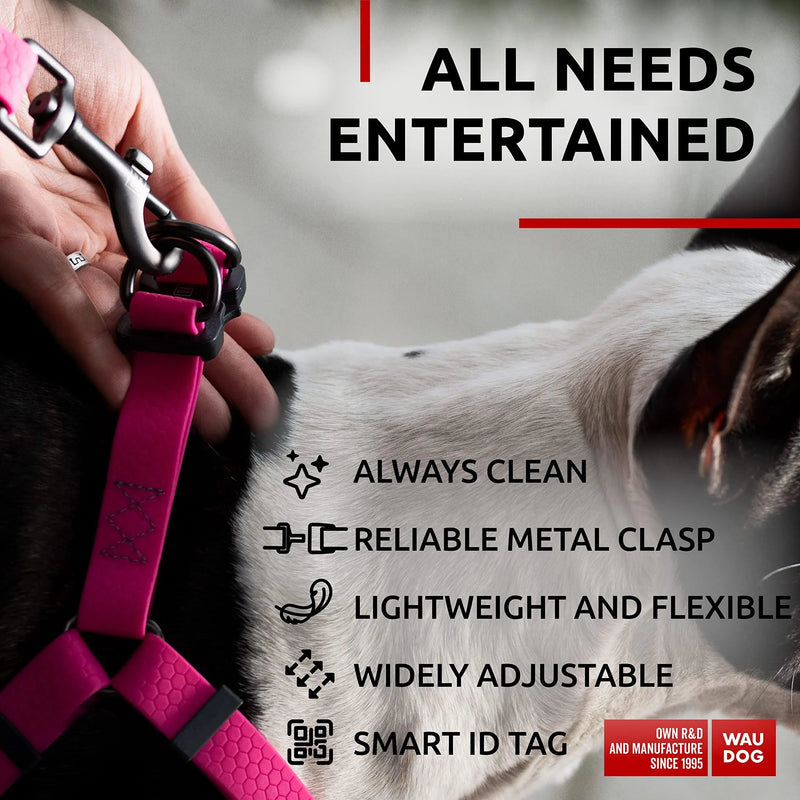 Waterproof Dog Harness   Adjustable Dog Harness for Large Dogs Small and Medium Dogs   Heavy Duty Dog Harness with Durable Metal Clasp and QR Dog Tag   Boy & Girl Dog Harness   Pink (20 32in) Waudog