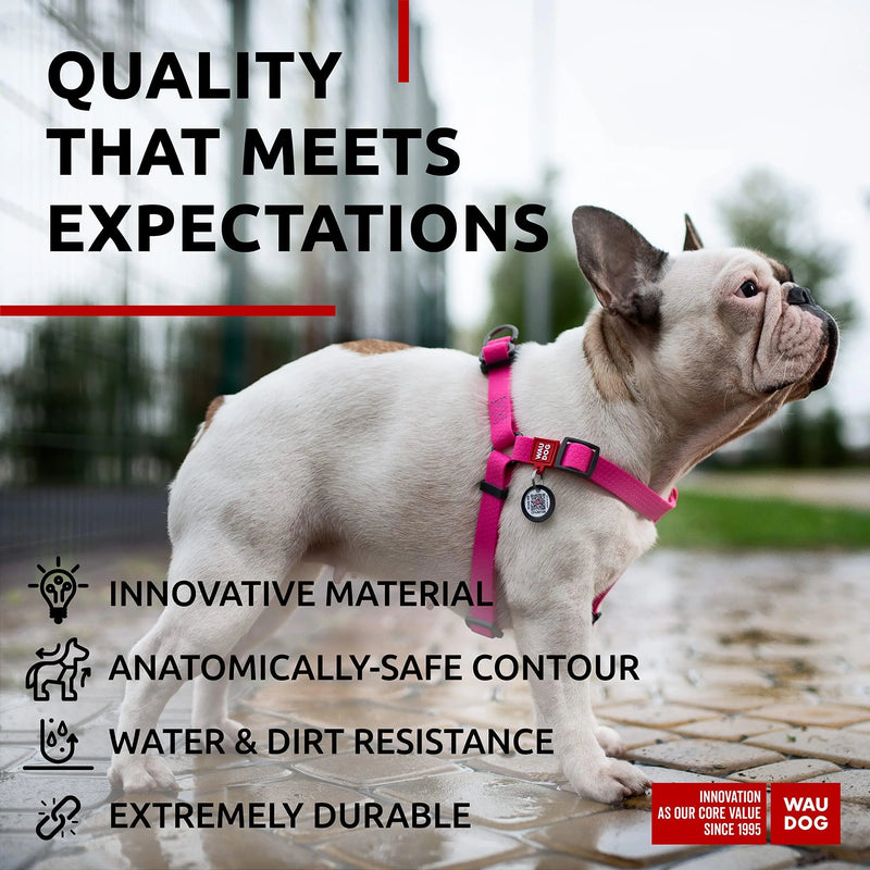Waterproof Dog Harness   Adjustable Dog Harness for Large Dogs Small and Medium Dogs   Heavy Duty Dog Harness with Durable Metal Clasp and QR Dog Tag   Boy & Girl Dog Harness   Pink (20 32in) Waudog