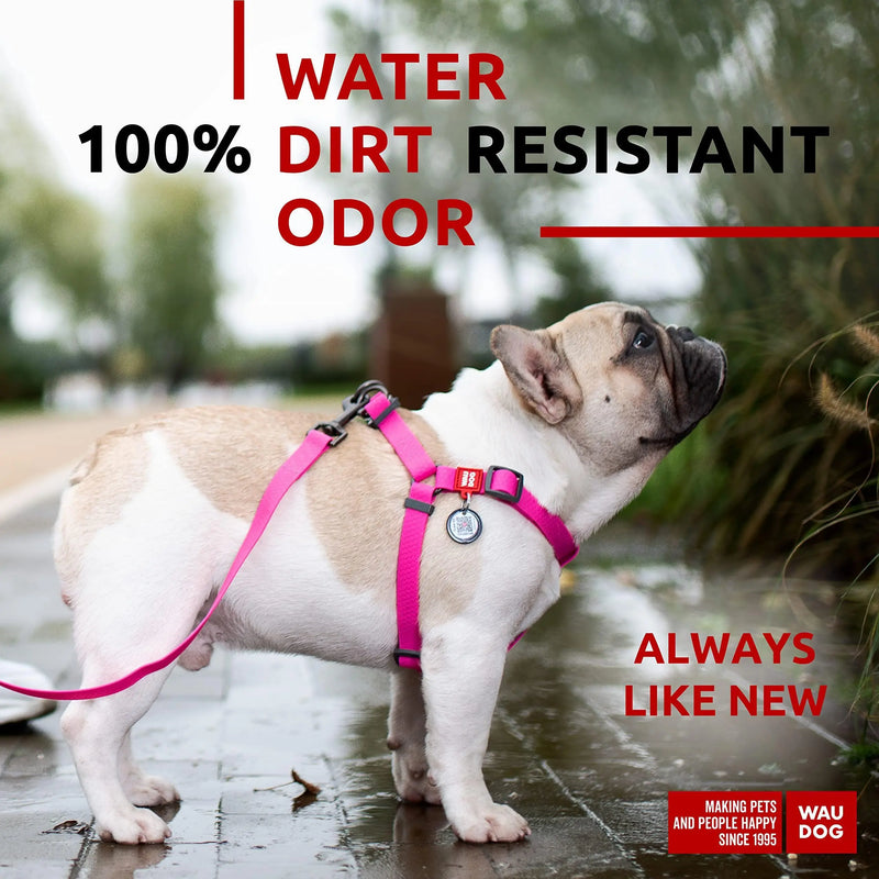 Waterproof Dog Harness   Adjustable Dog Harness for Large Dogs Small and Medium Dogs   Heavy Duty Dog Harness with Durable Metal Clasp and QR Dog Tag   Boy & Girl Dog Harness   Pink (20 32in) Waudog