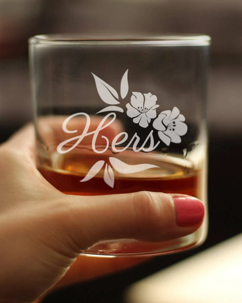 Wedding Floral Hers Whiskey Rocks Glass - Bridal Party Gifts Bevvee