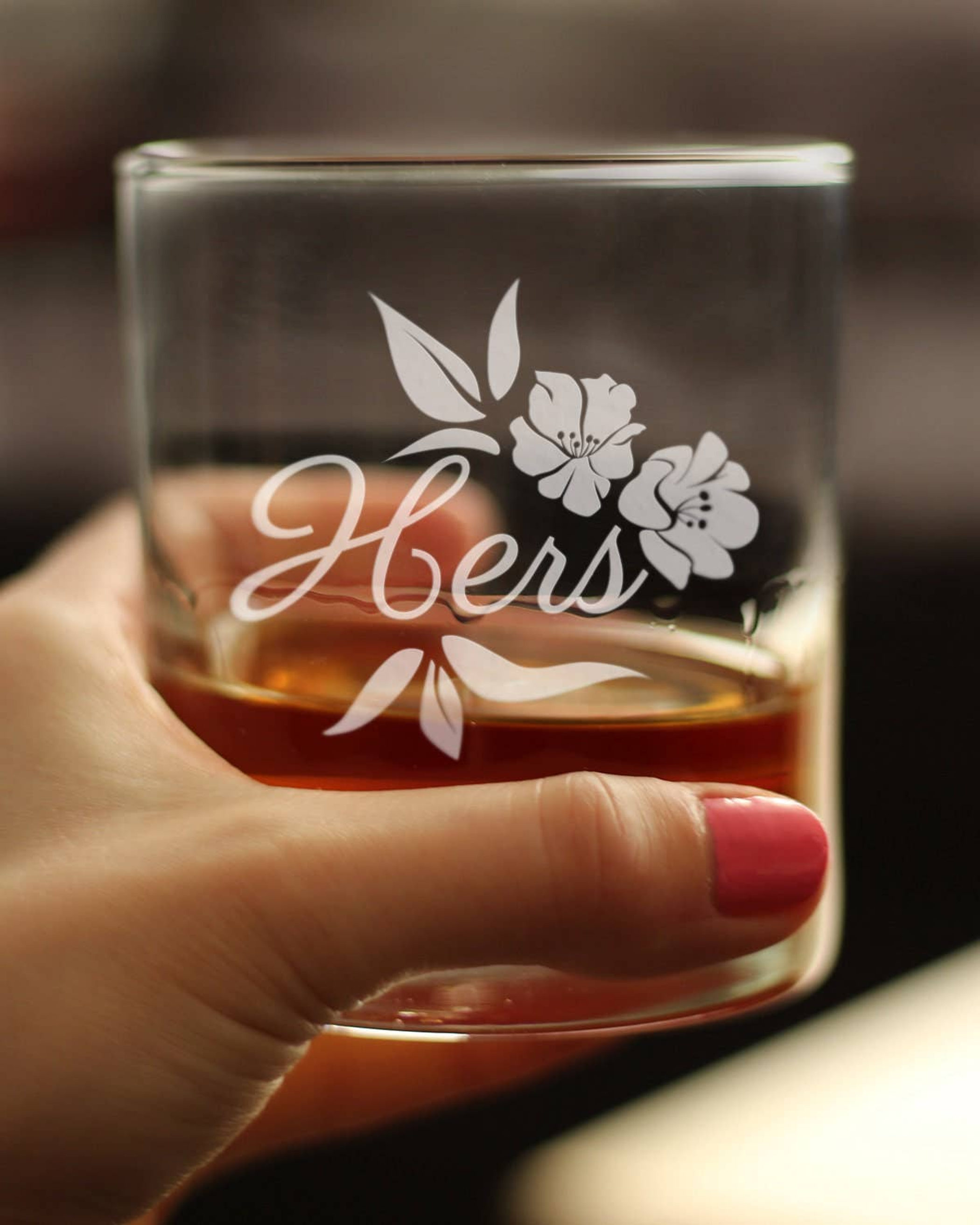Wedding Floral Hers Whiskey Rocks Glass - Bridal Party Gifts Bevvee
