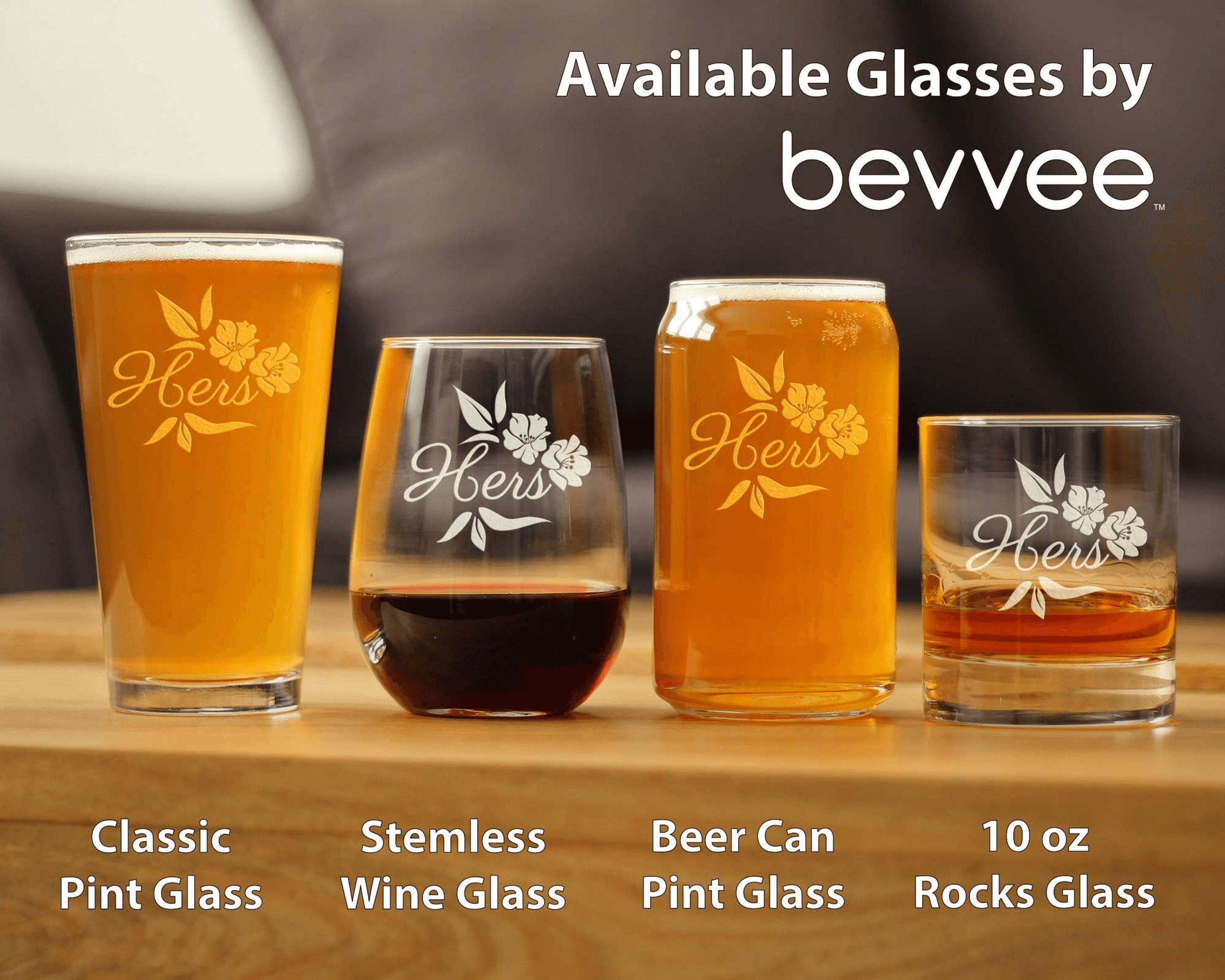 Wedding Floral Hers Whiskey Rocks Glass - Bridal Party Gifts Bevvee