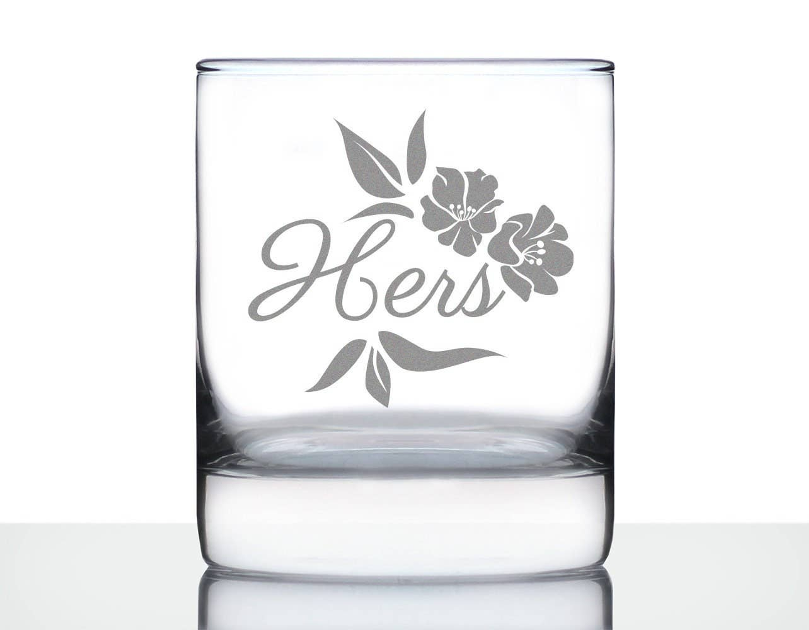 Wedding Floral Hers Whiskey Rocks Glass - Bridal Party Gifts Bevvee