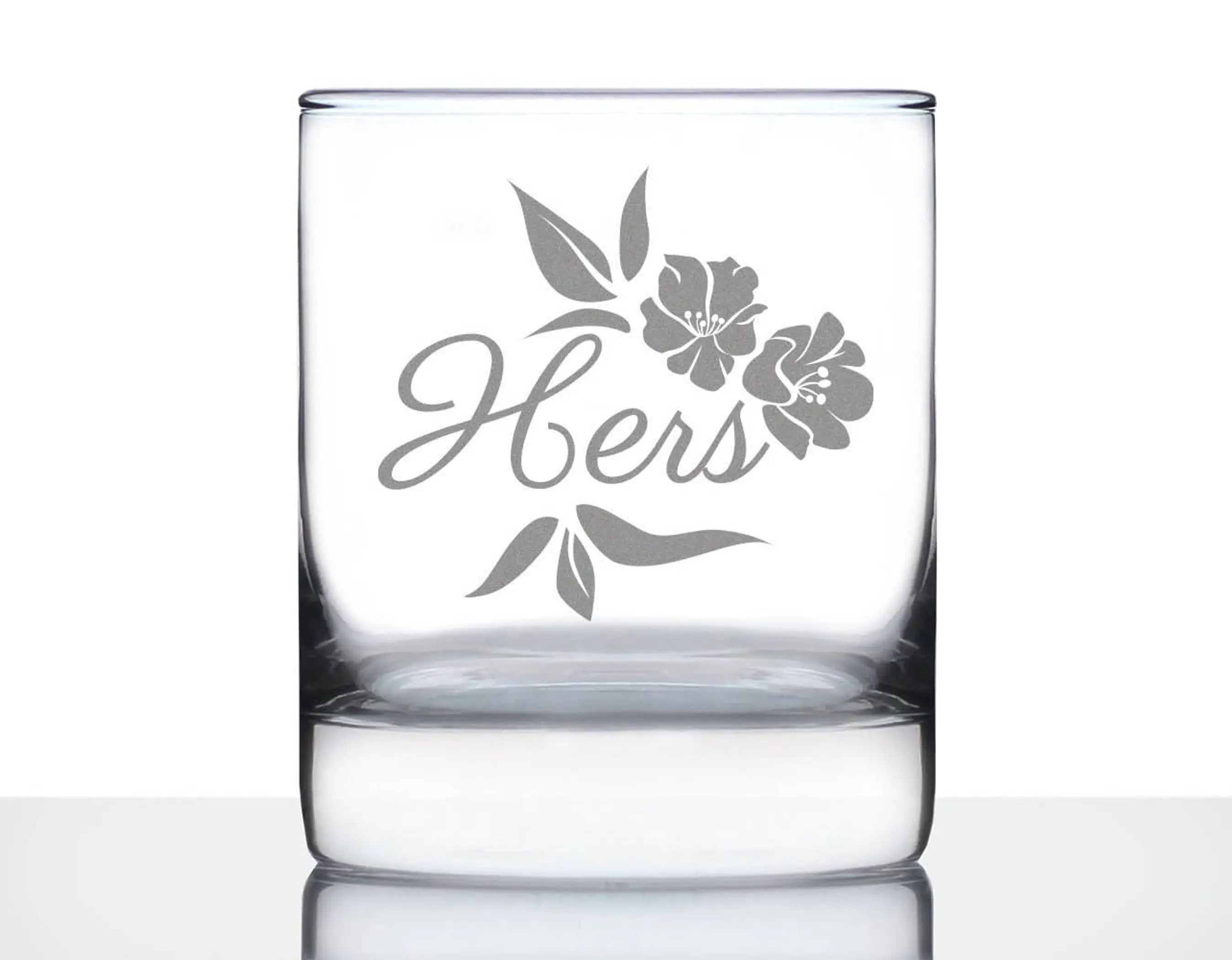 Wedding Floral Hers Whiskey Rocks Glass - Bridal Party Gifts Bevvee