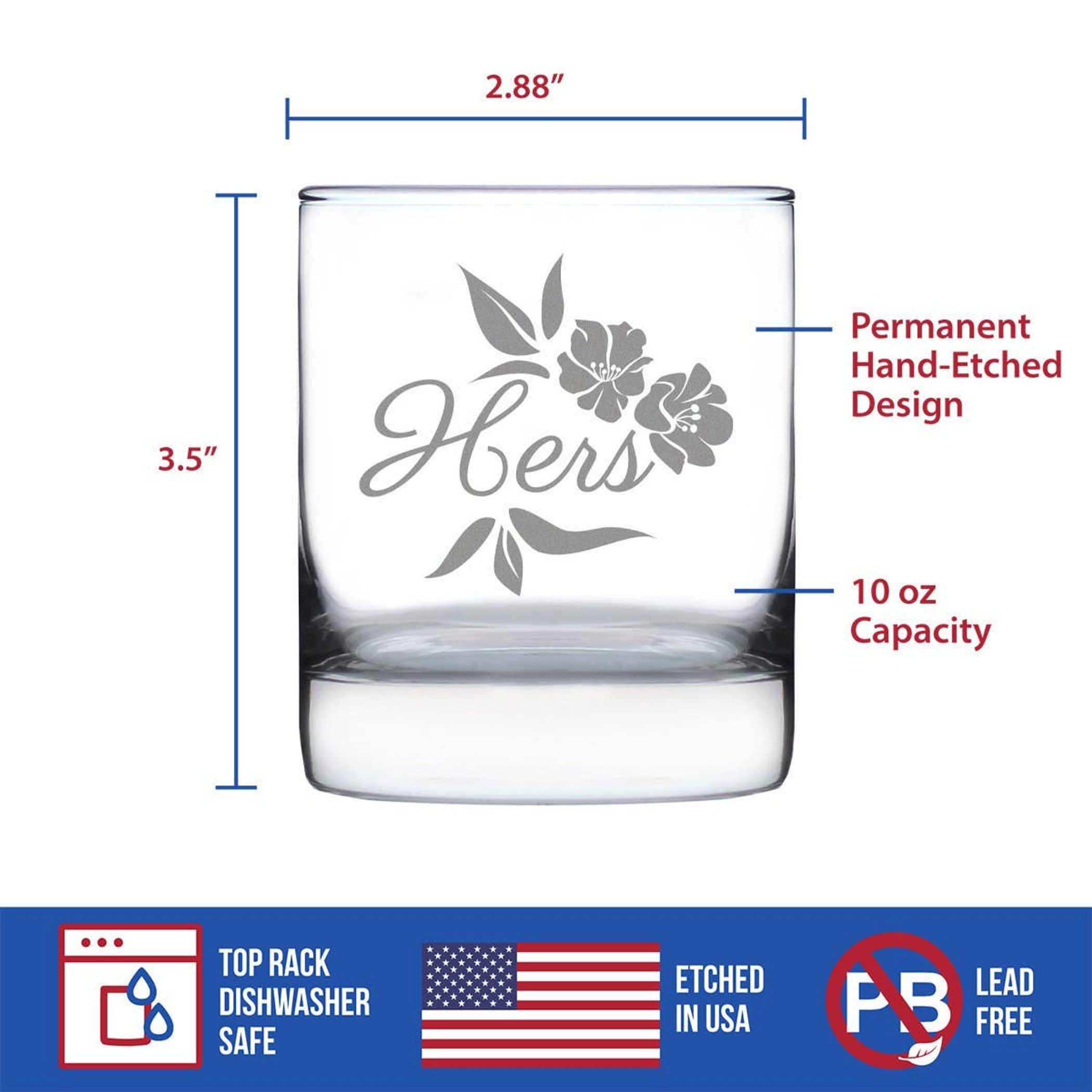 Wedding Floral Hers Whiskey Rocks Glass - Bridal Party Gifts Bevvee
