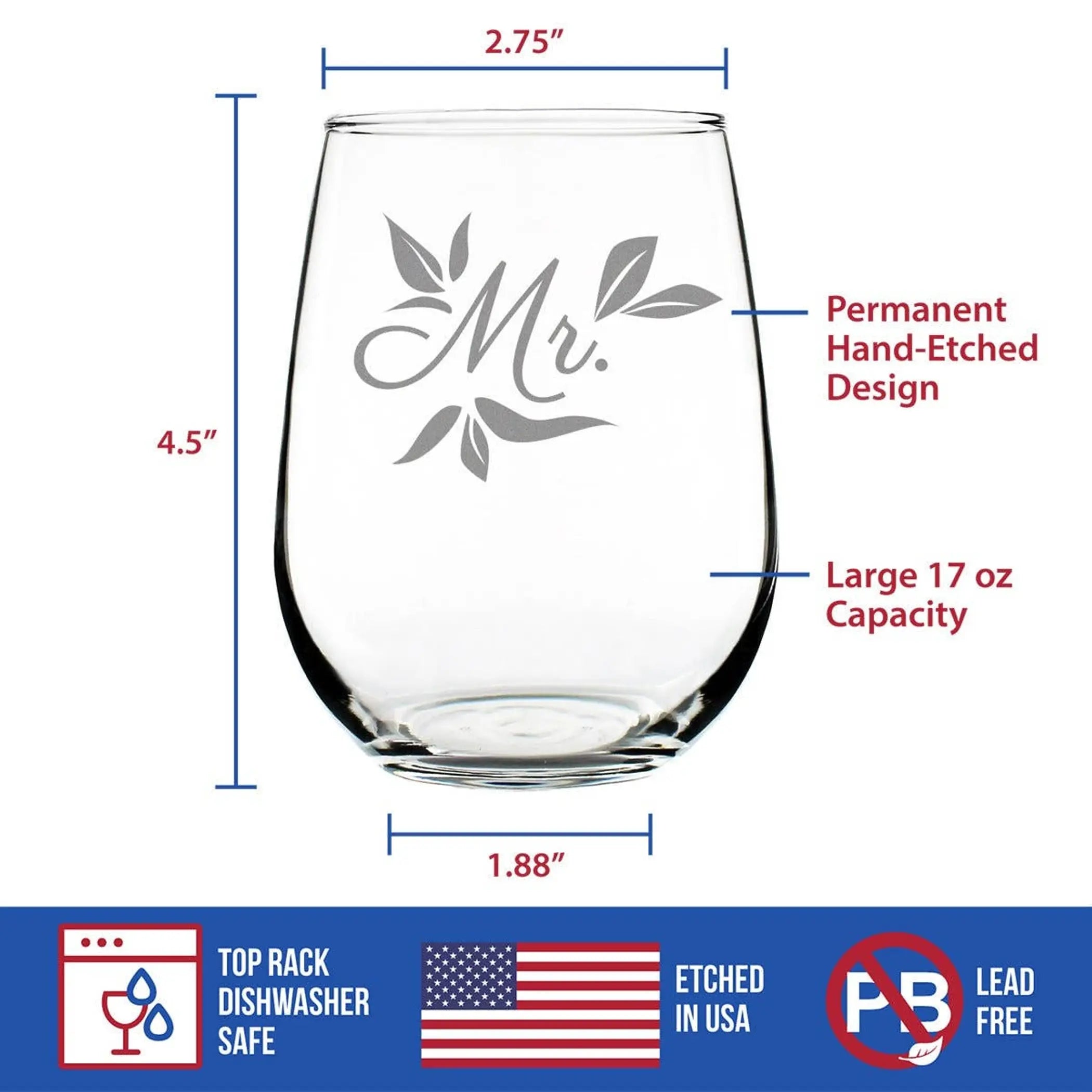 Wedding Floral Mr Stemless Wine Glass - Bridal Party Gifts Bevvee