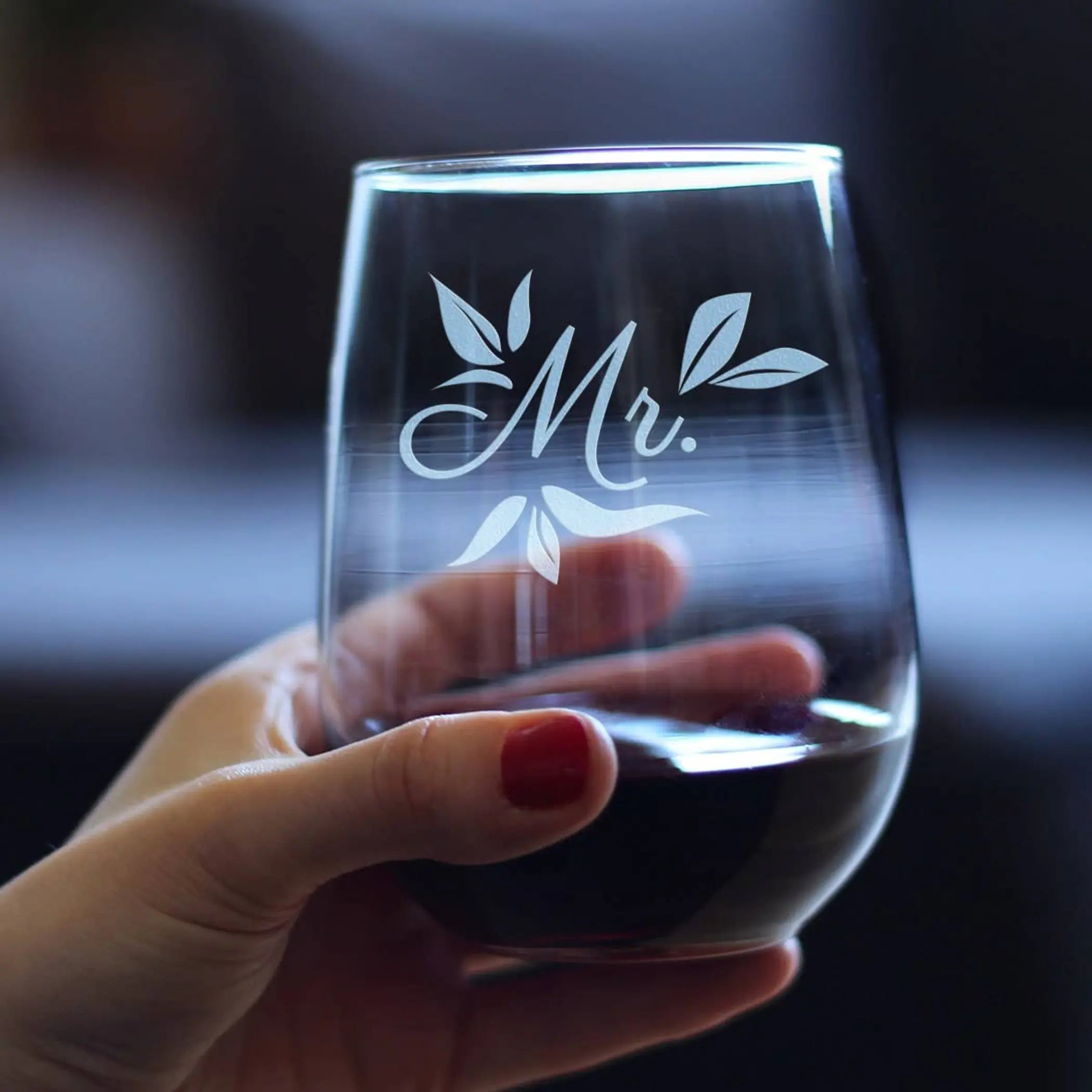 Wedding Floral Mr Stemless Wine Glass - Bridal Party Gifts Bevvee