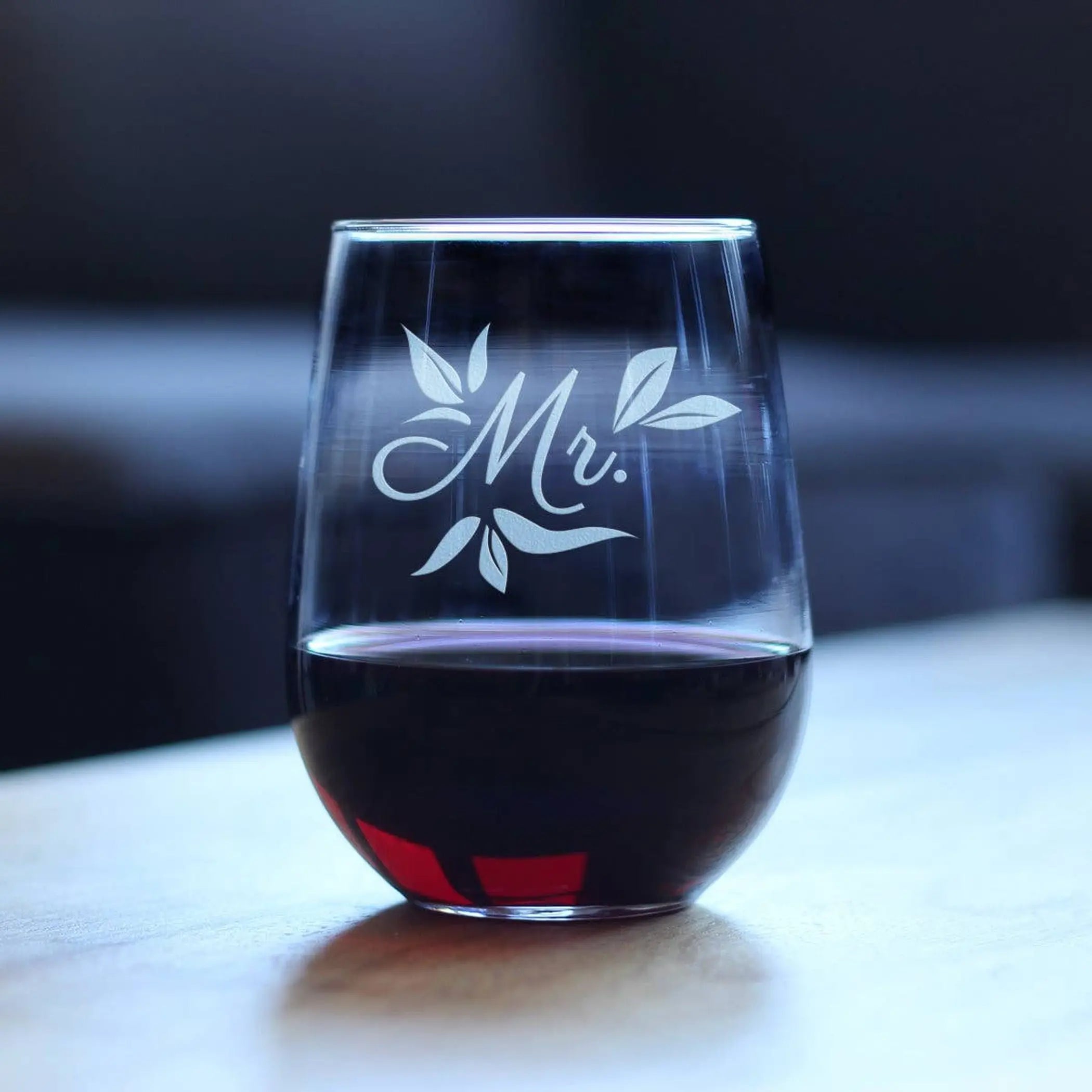 Wedding Floral Mr Stemless Wine Glass - Bridal Party Gifts Bevvee