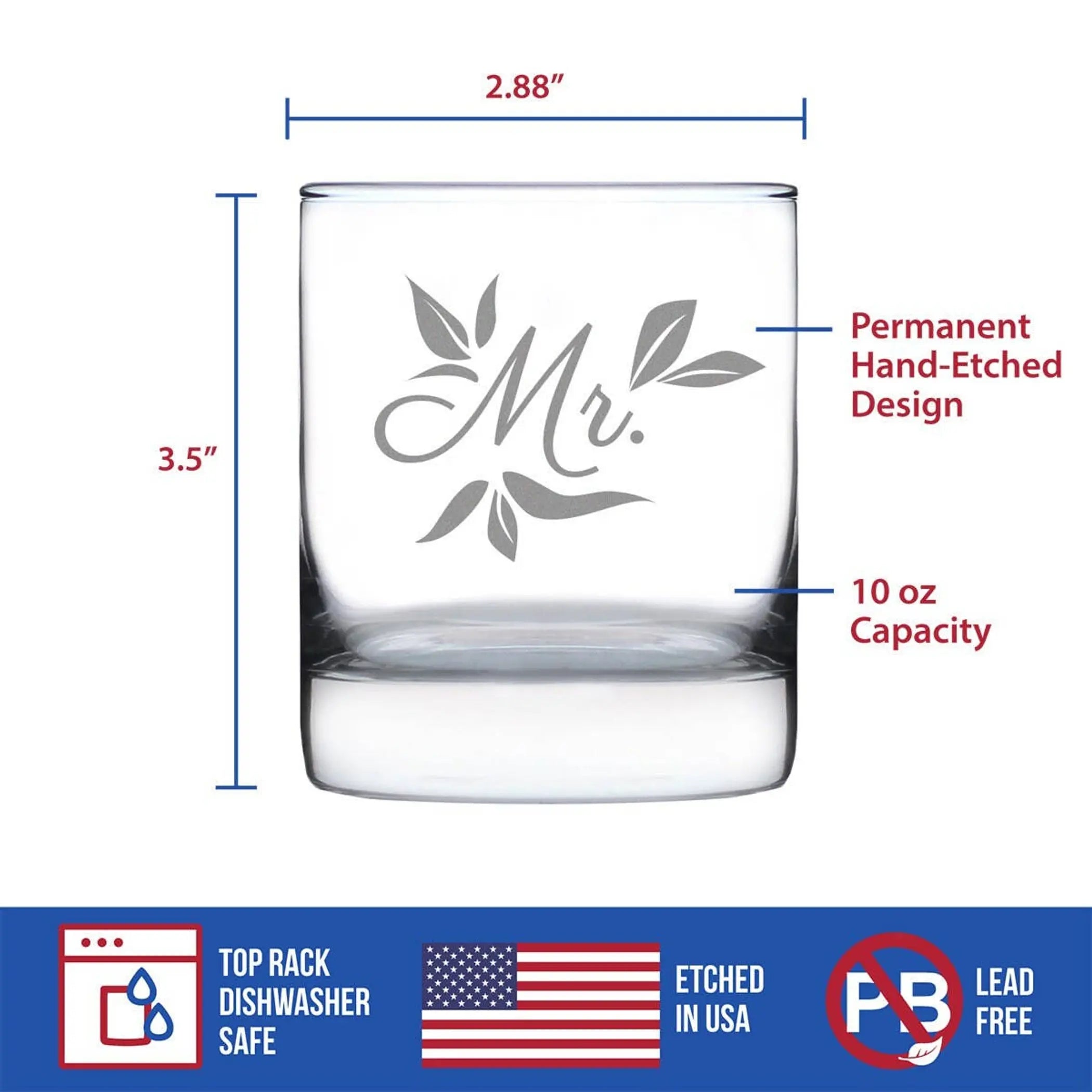Wedding Floral Mr Whiskey Rocks Glass - Bridal Party Gifts Bevvee