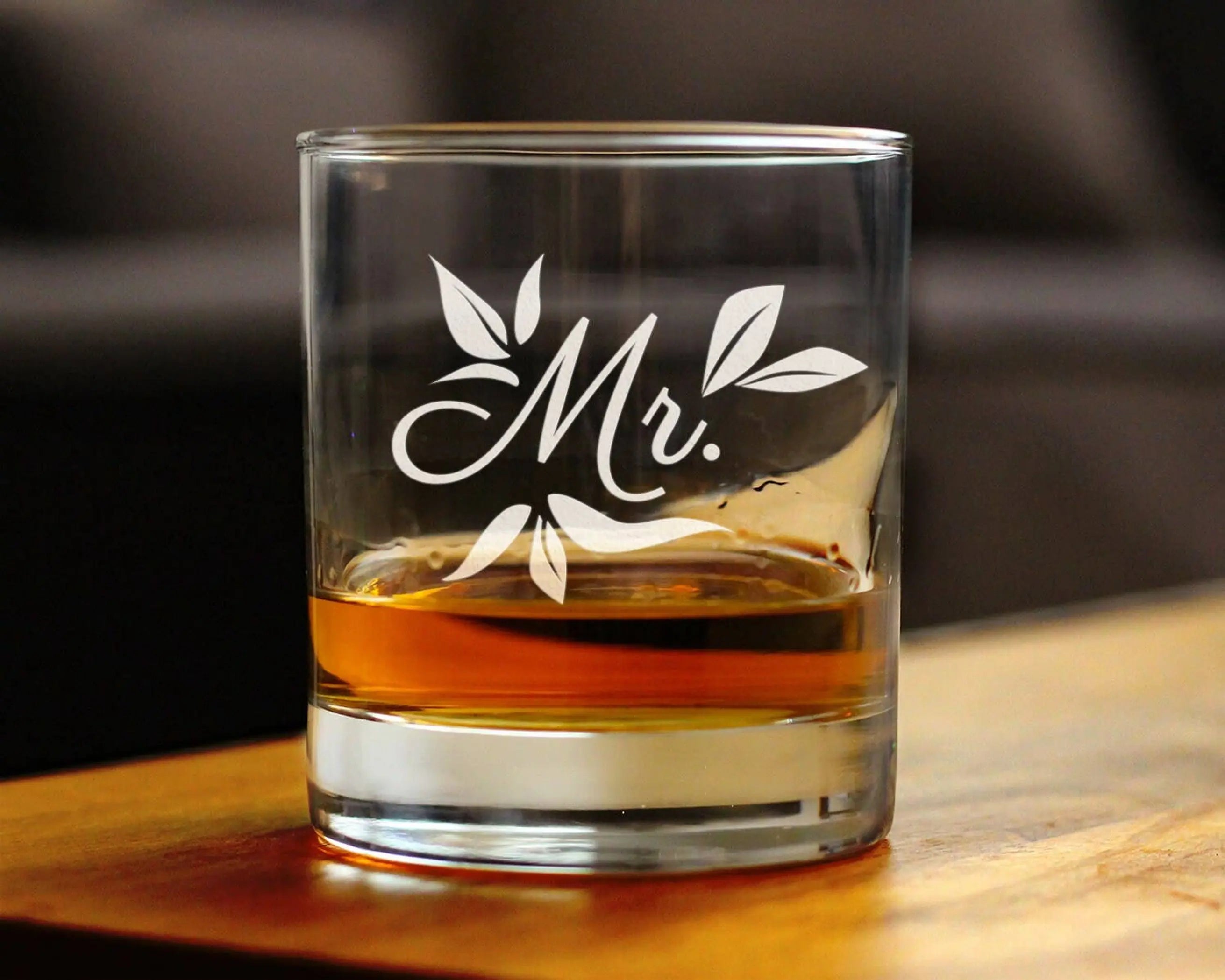 Wedding Floral Mr Whiskey Rocks Glass - Bridal Party Gifts Bevvee