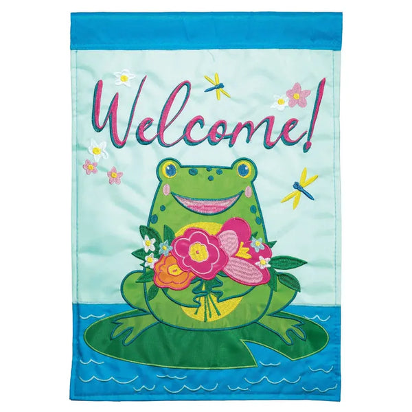 Welcome Frog Double Applique Plus Garden Flag Dicksons Inc